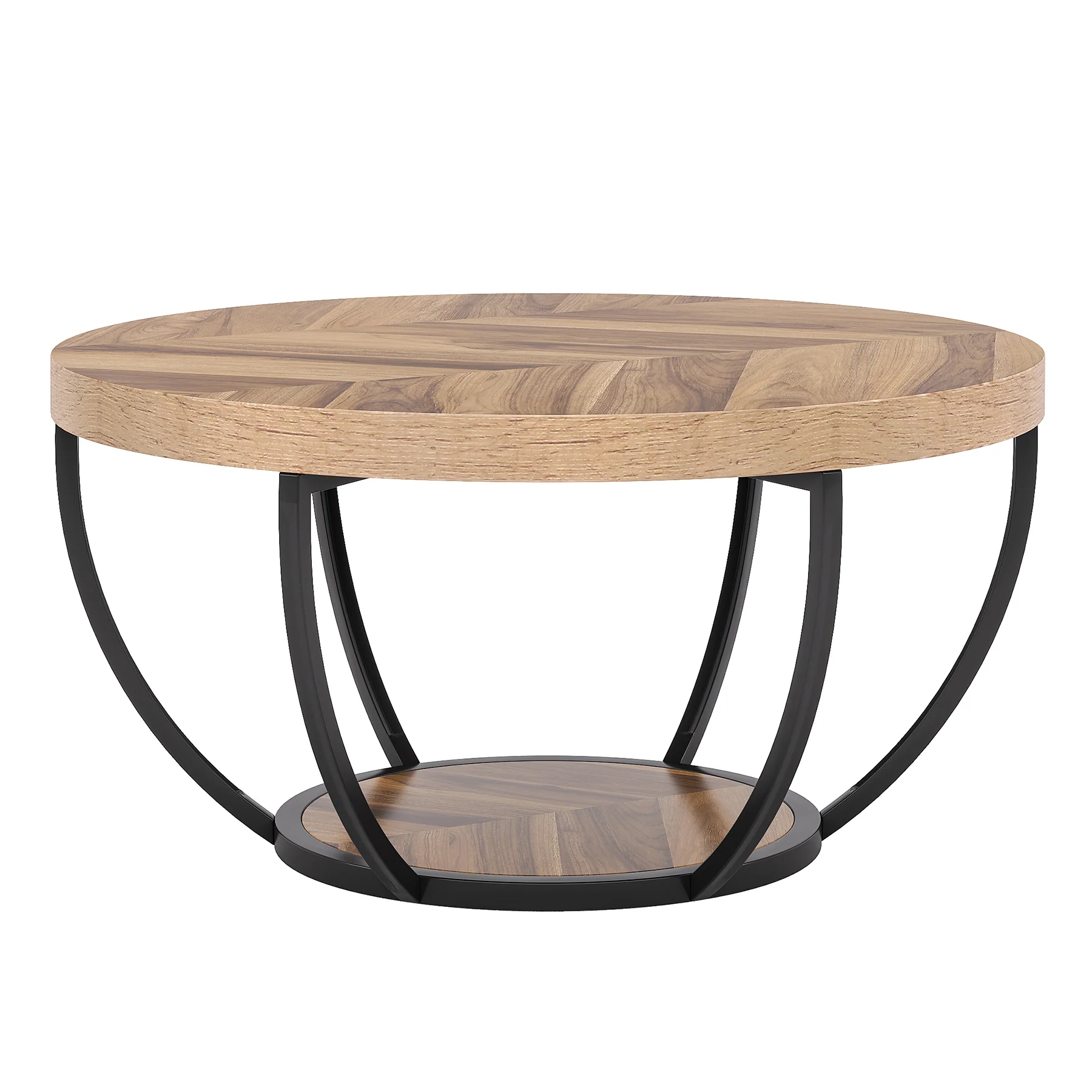 Round Coffee Table, 31.7" Center Table with 2-Tier Storage Shelves - Image 8