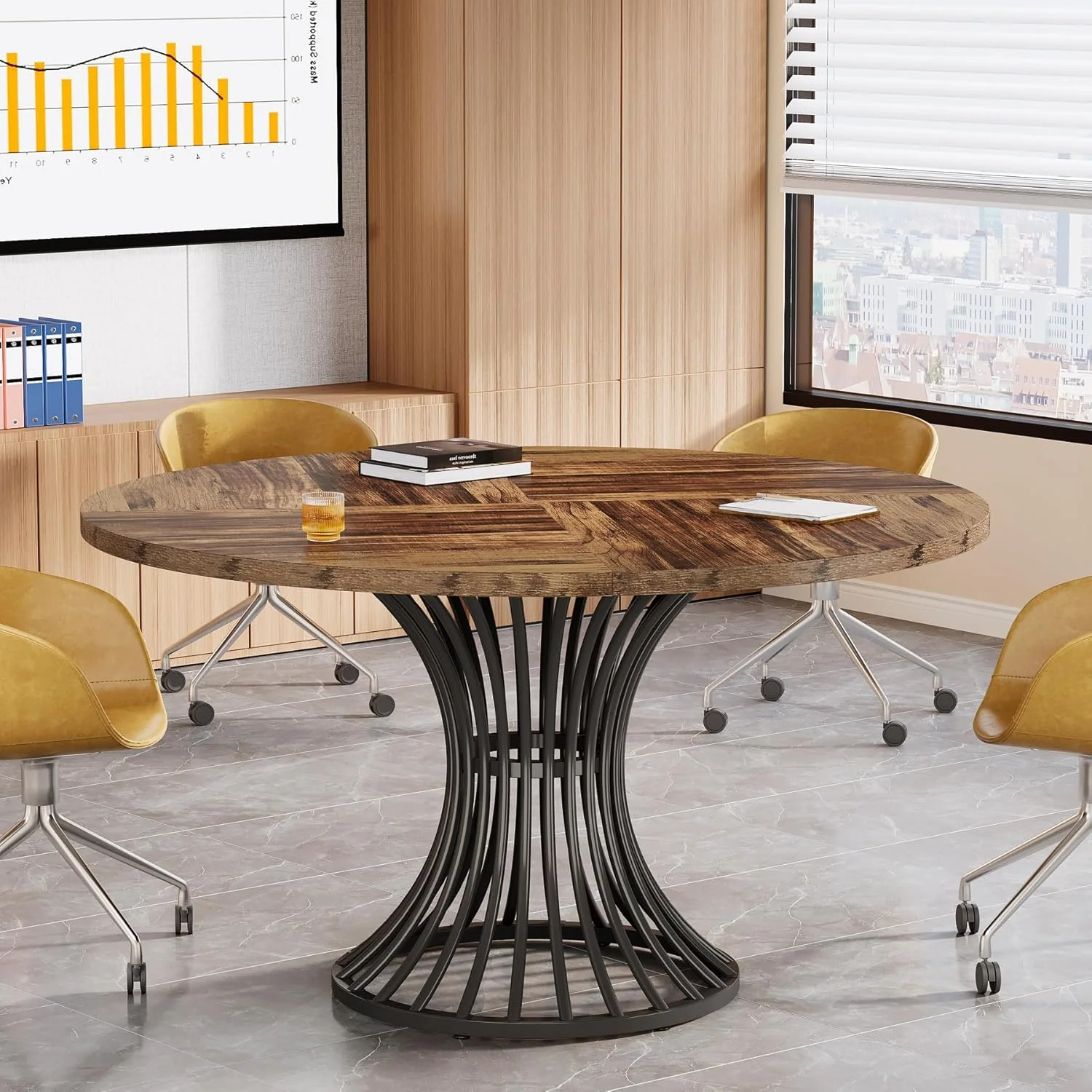 Round Conference Table for 4-6, 47" Meeting Table with Metal Base - Image 10