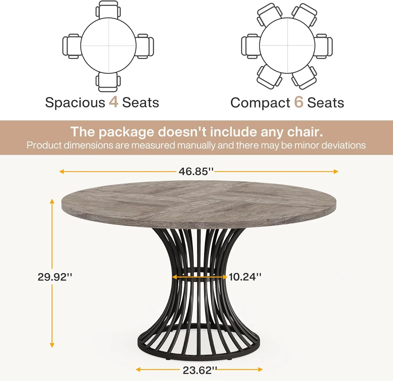 Round Conference Table for 4-6, 47" Meeting Table with Metal Base - Image 2