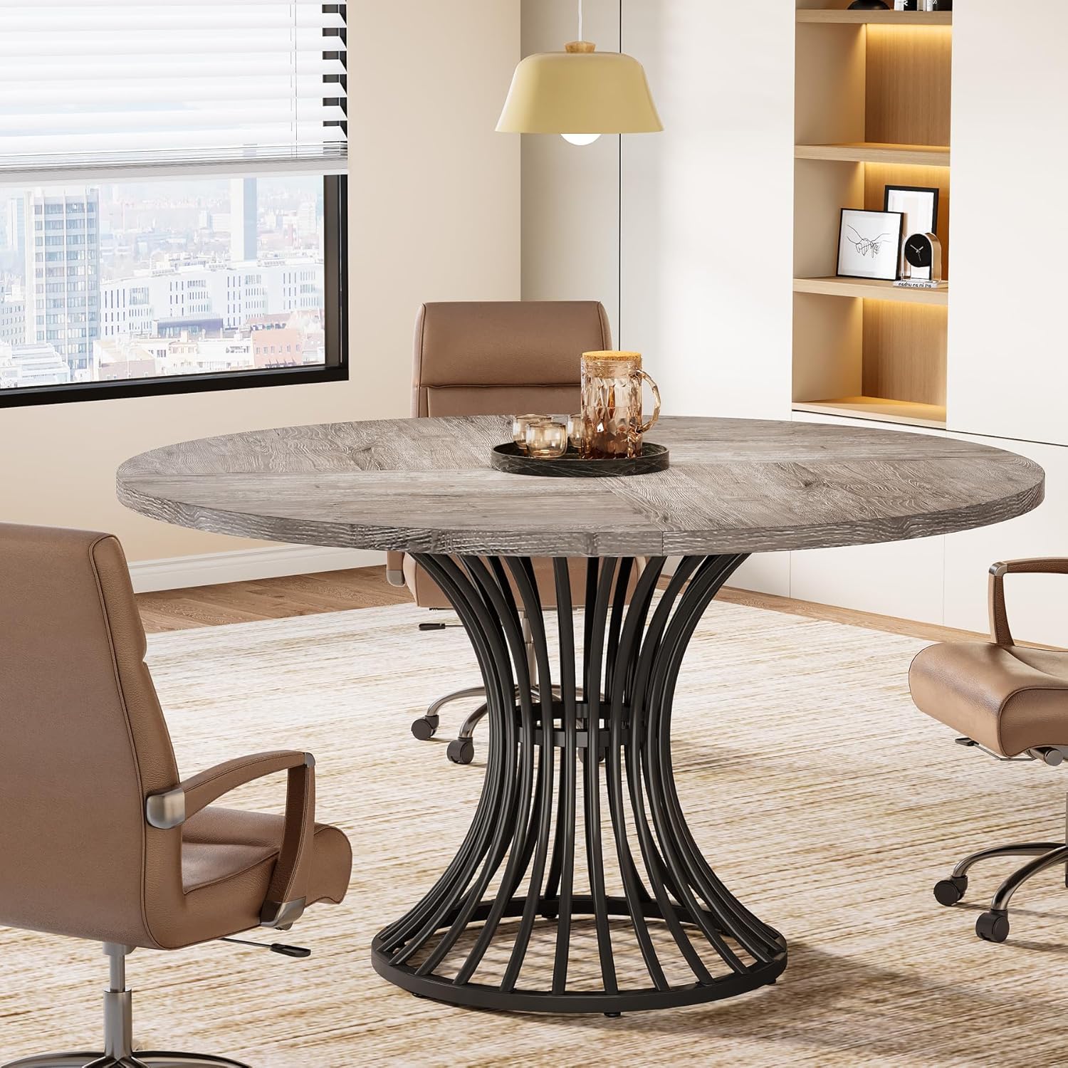 Round Conference Table for 4-6, 47" Meeting Table with Metal Base - Image 4