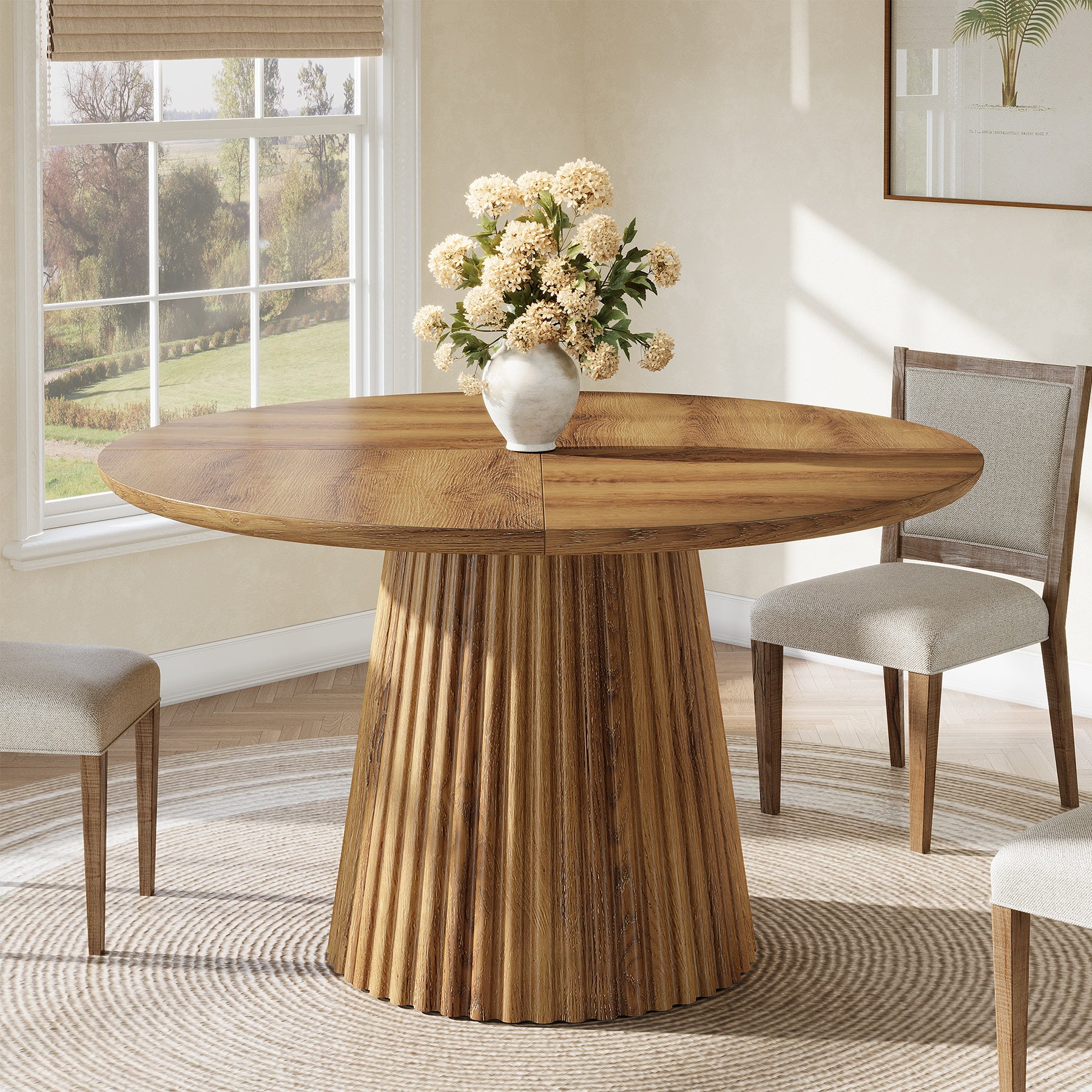 Round Dining Table, 47.24" Kitchen Table with Fluted Design for 4-6 - Image 3
