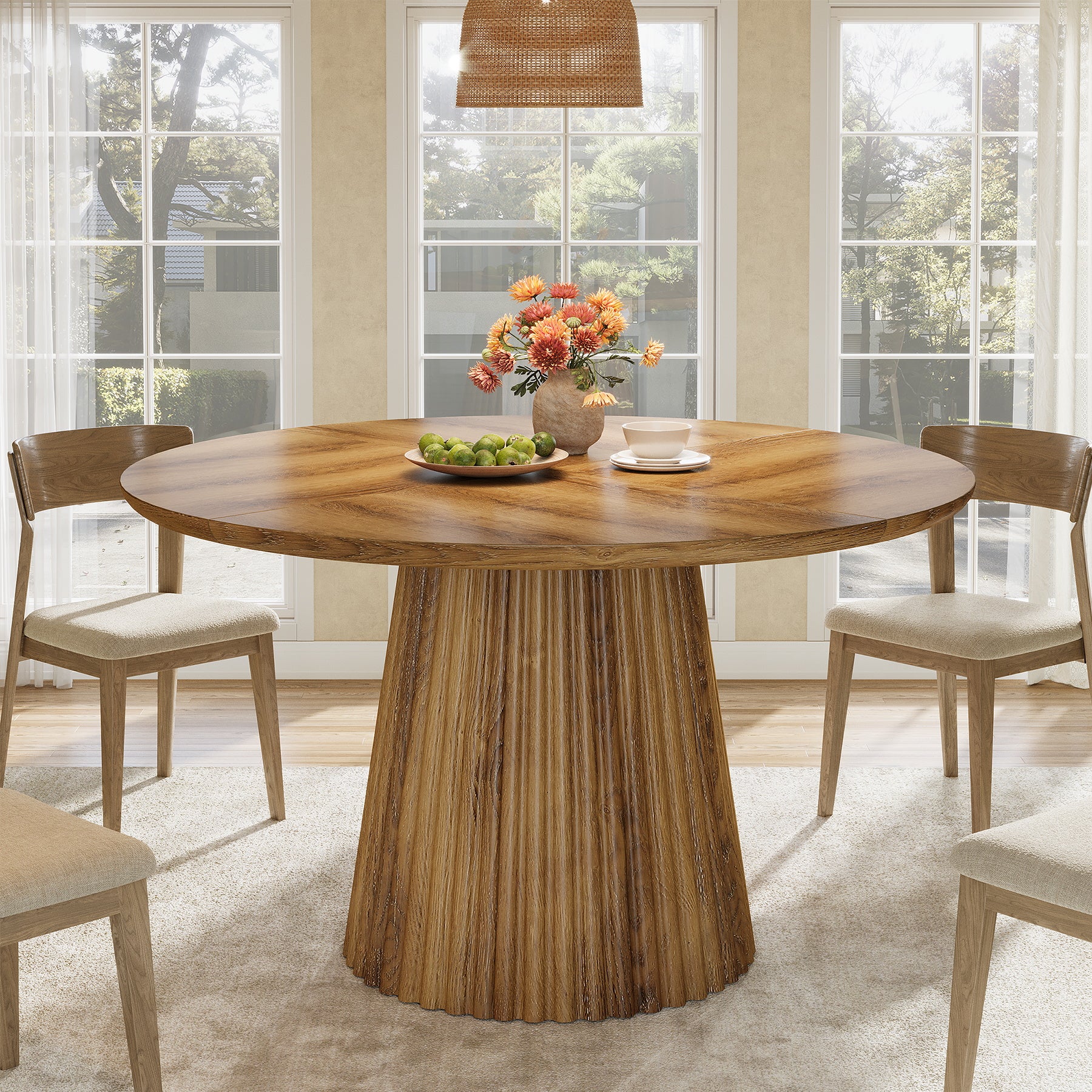 Round Dining Table, 47.24" Kitchen Table with Fluted Design for 4-6 - Image 5