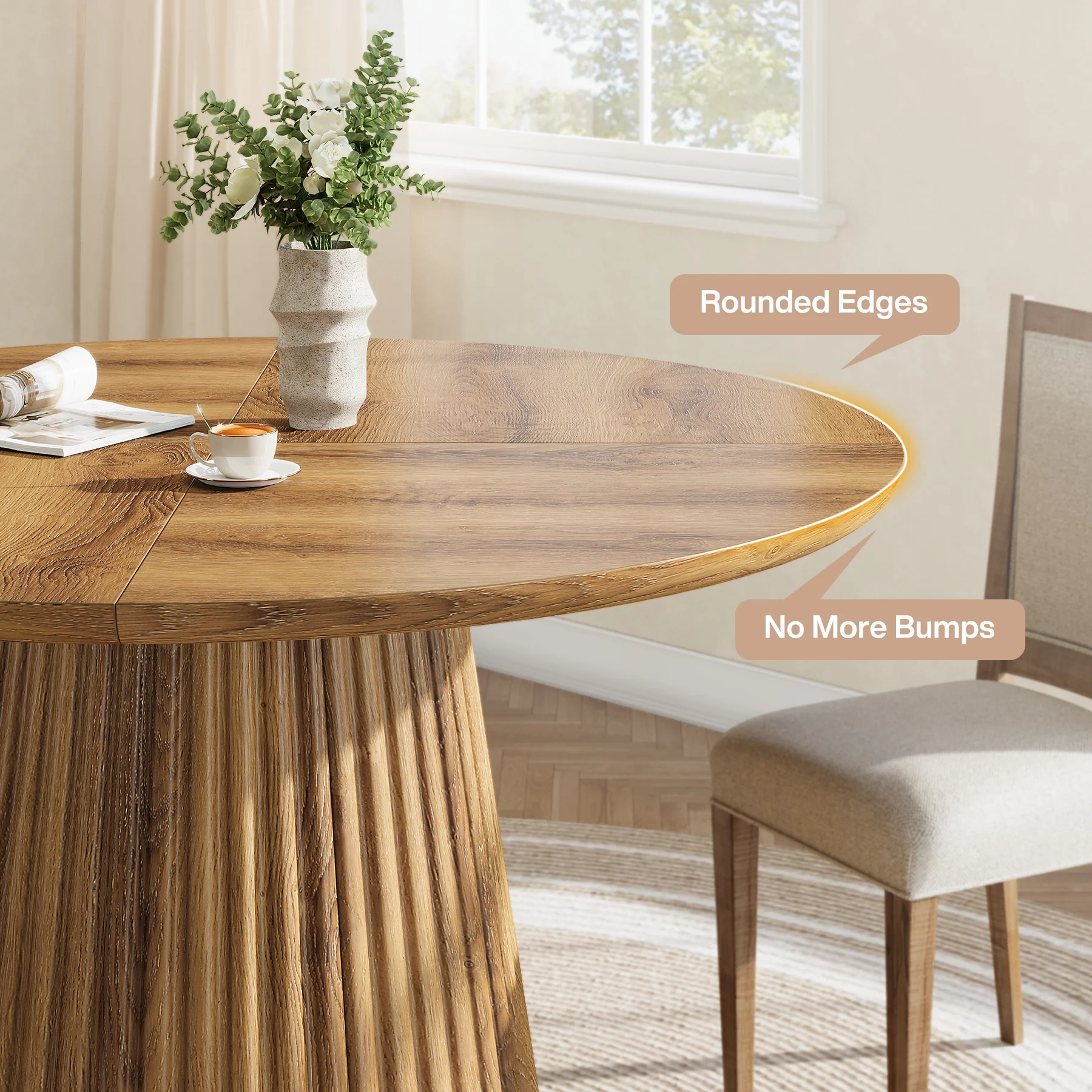 Round Dining Table, 47.24" Kitchen Table with Fluted Design for 4-6 - Image 7