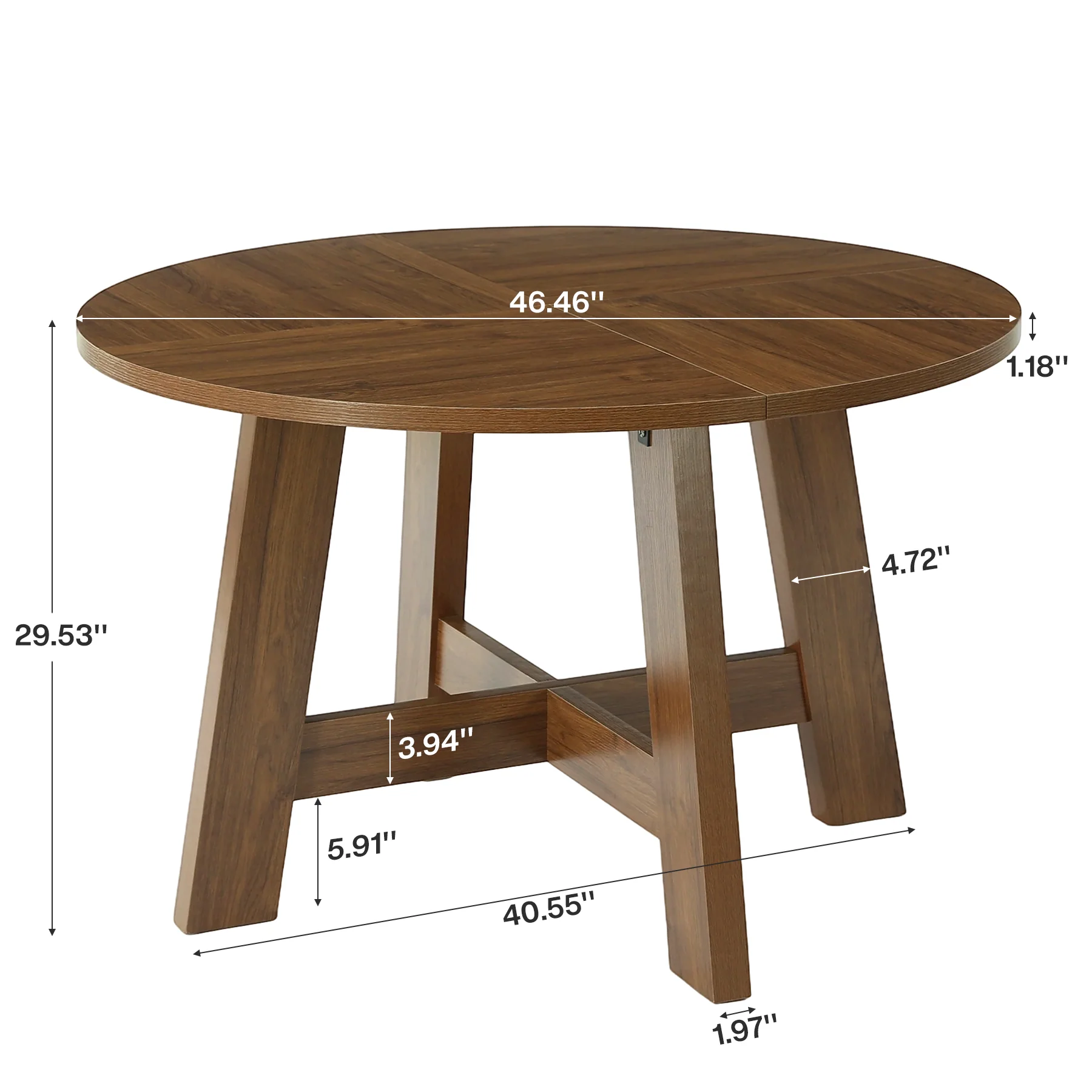 Round Dining Table for 4-6, 47" Kitchen Table with Reinforced Cross Brace - Image 2