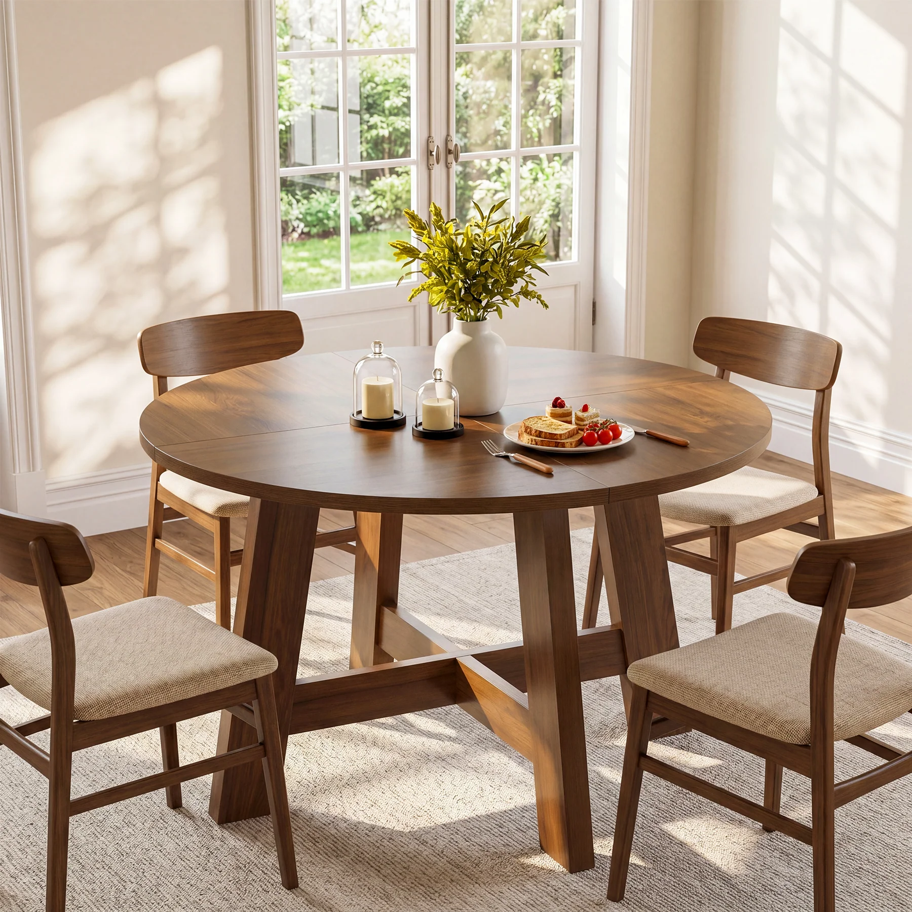 Round Dining Table for 4-6, 47" Kitchen Table with Reinforced Cross Brace - Image 3
