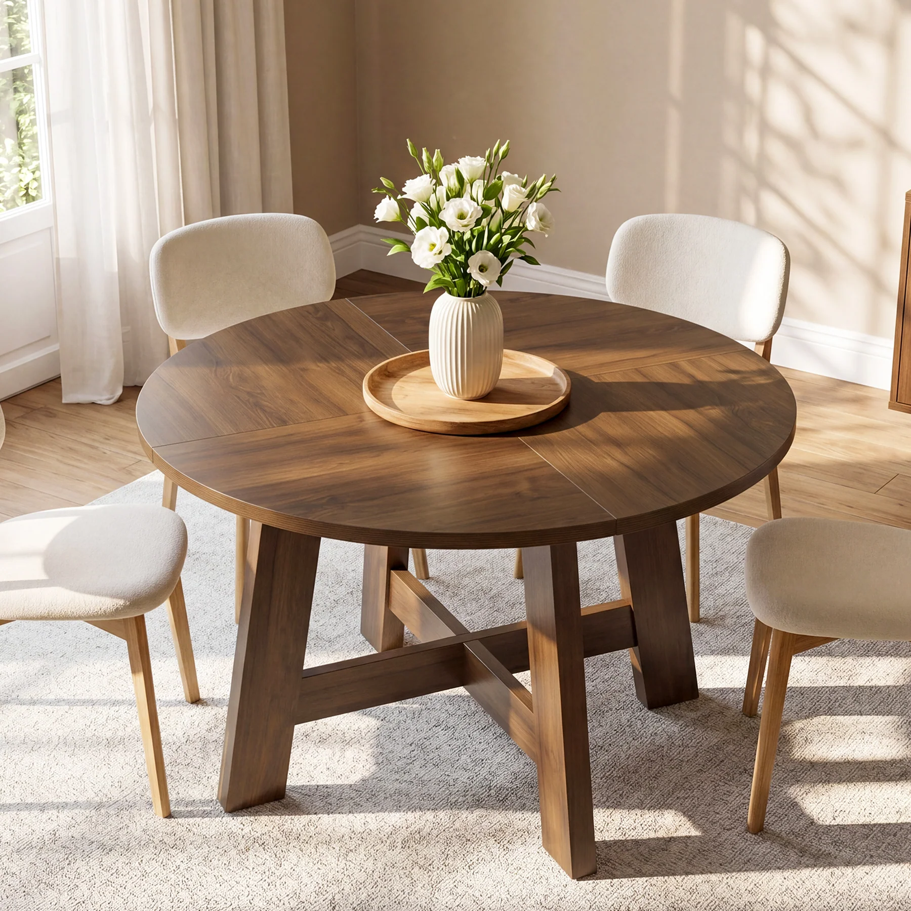 Round Dining Table for 4-6, 47" Kitchen Table with Reinforced Cross Brace - Image 4
