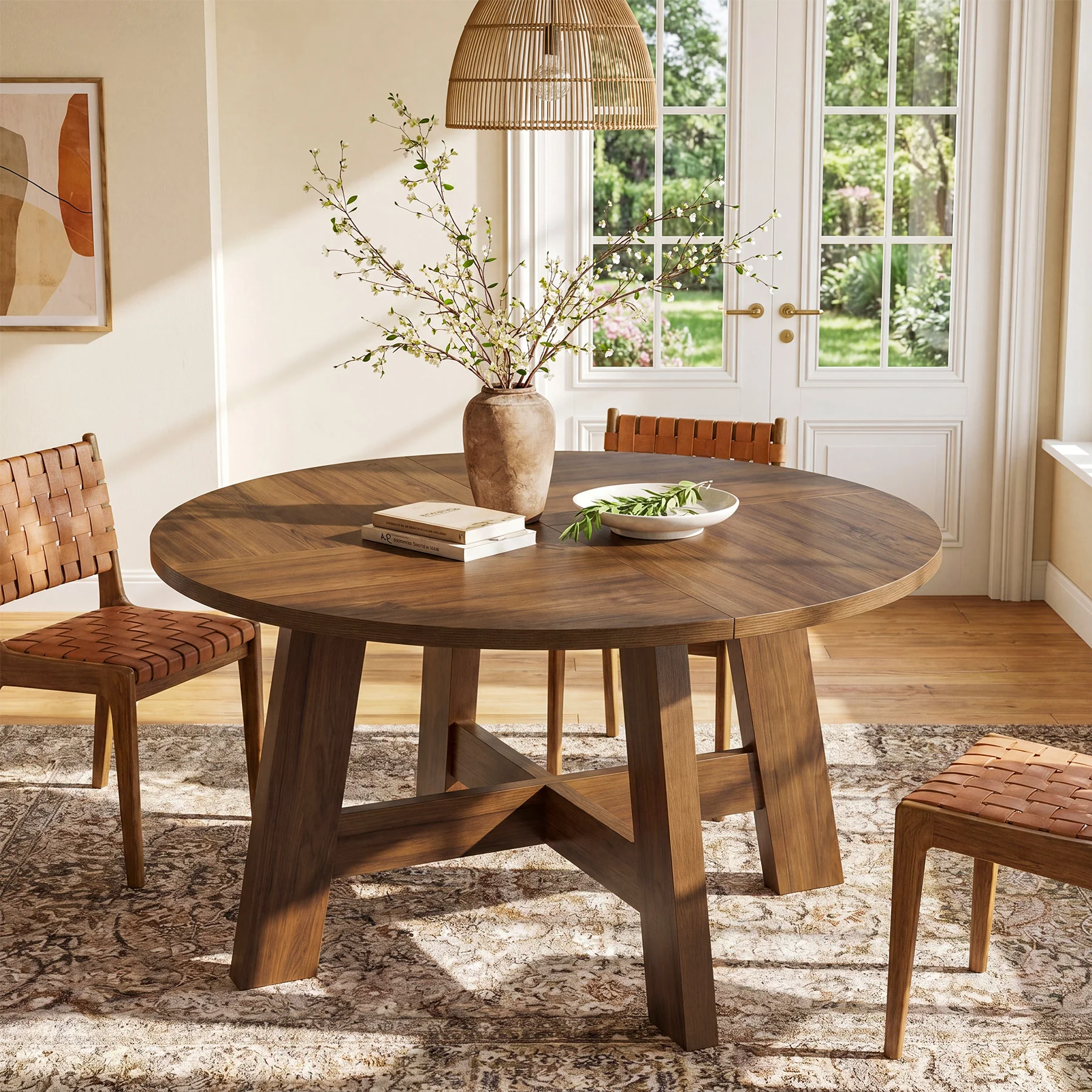 Round Dining Table for 4-6, 47" Kitchen Table with Reinforced Cross Brace - Image 6