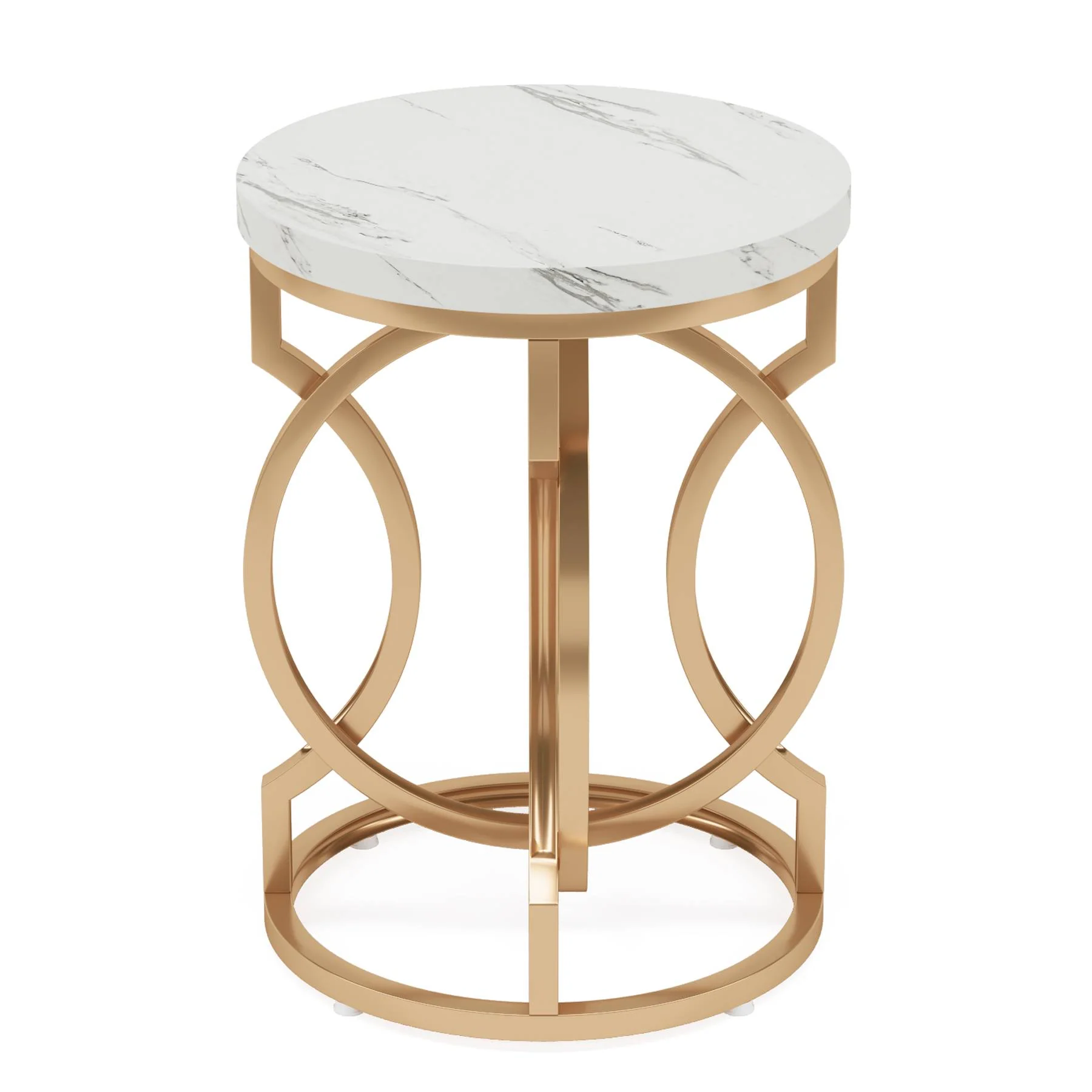 Round End Table, Modern Bedside Table with Faux Marble Top - Image 8