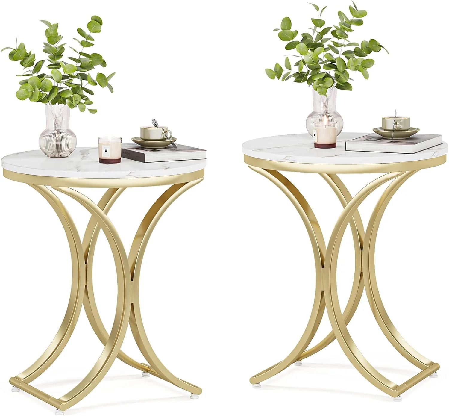 Round End Table Sofa Side Table Small Coffee Table with Metal Frame - Image 7
