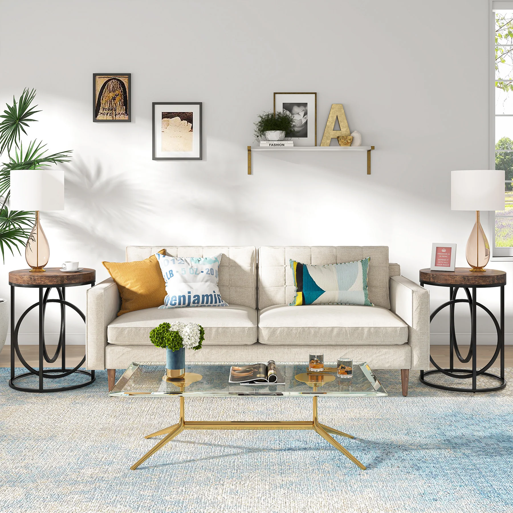 19.7" Round End Table, Modern Sofa Side Table with with Metal Frame for Living Room - Image 11