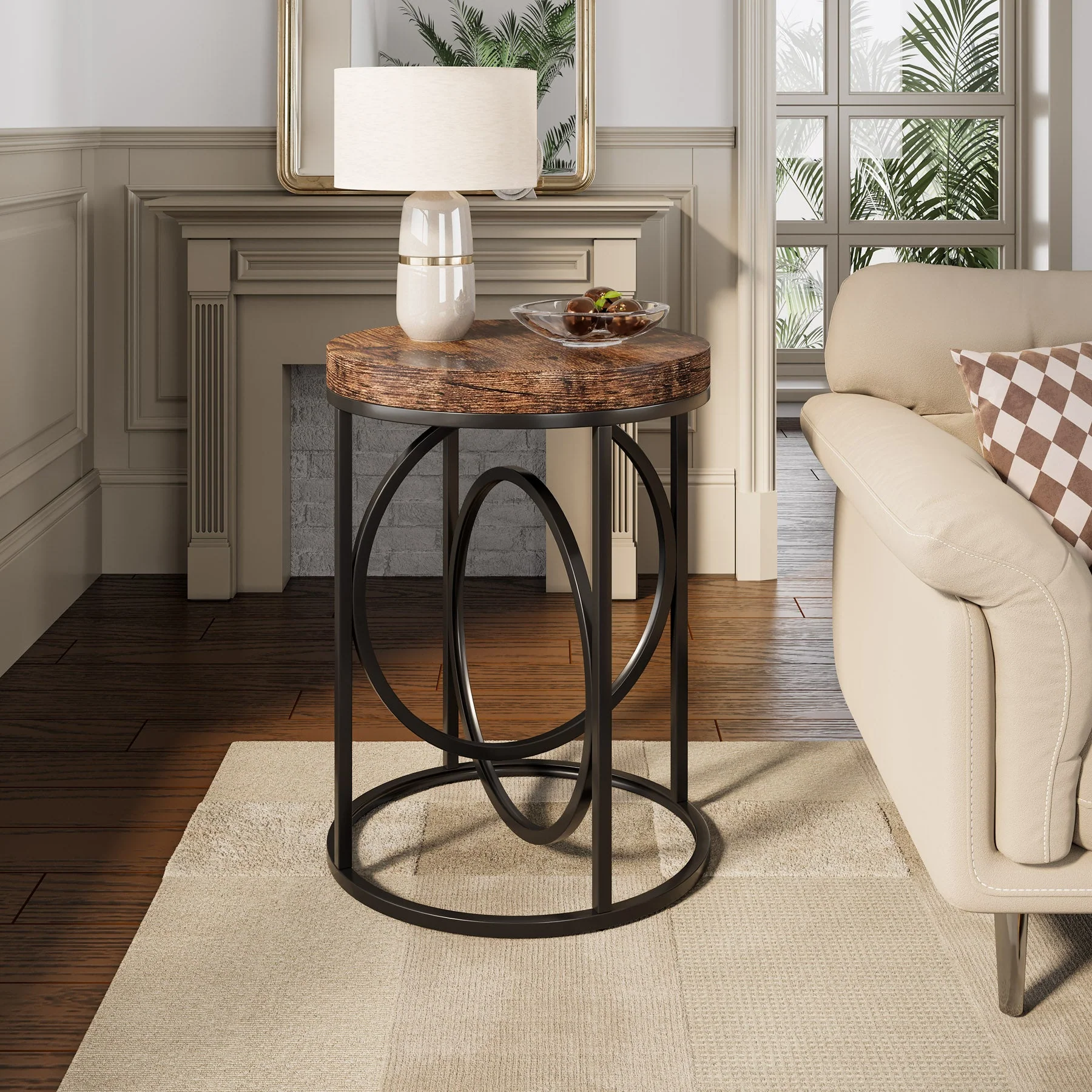 19.7" Round End Table, Modern Sofa Side Table with with Metal Frame for Living Room - Image 8