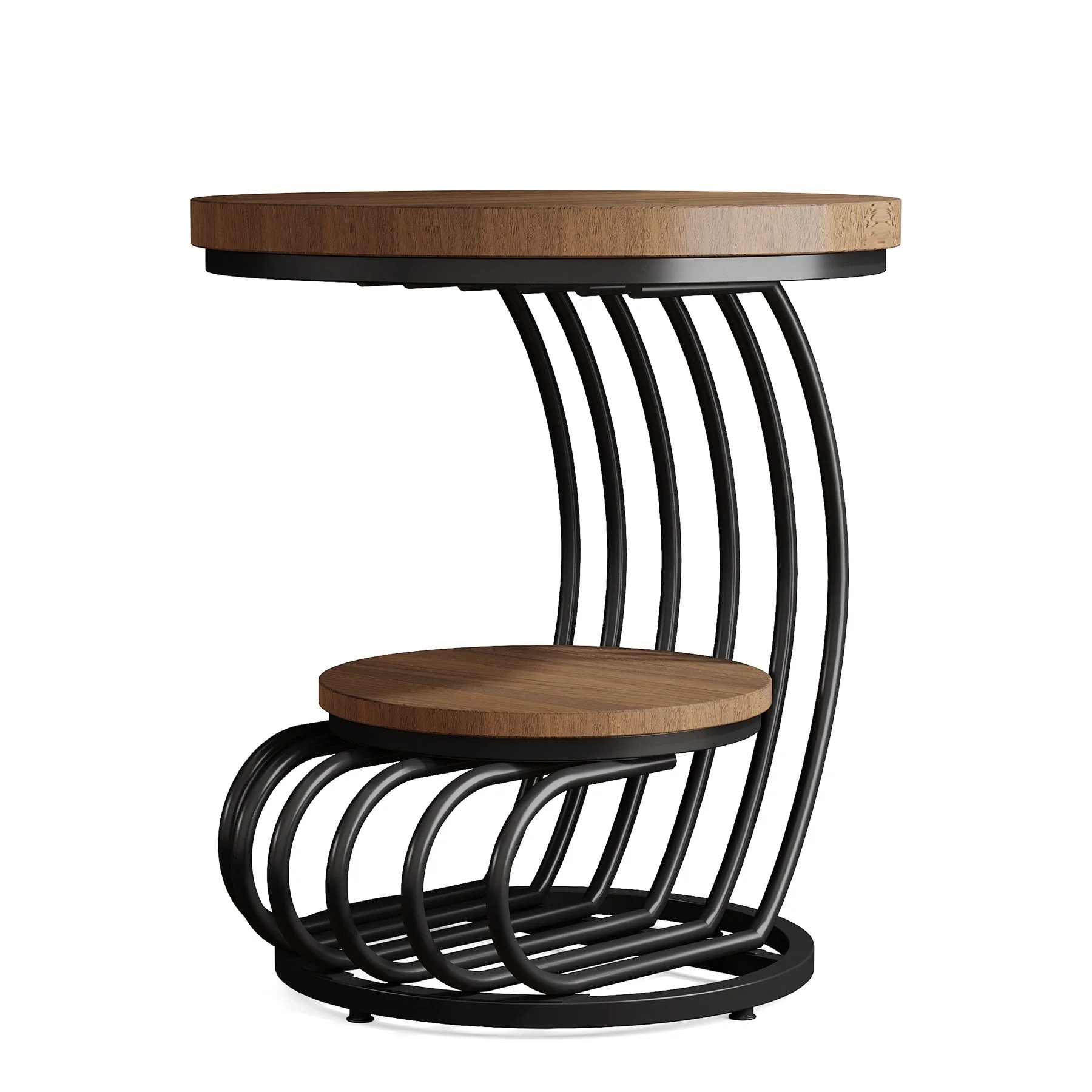 Round End Table, 2 Tiers Faux Marble Side Table with Storage Shelf - Image 11