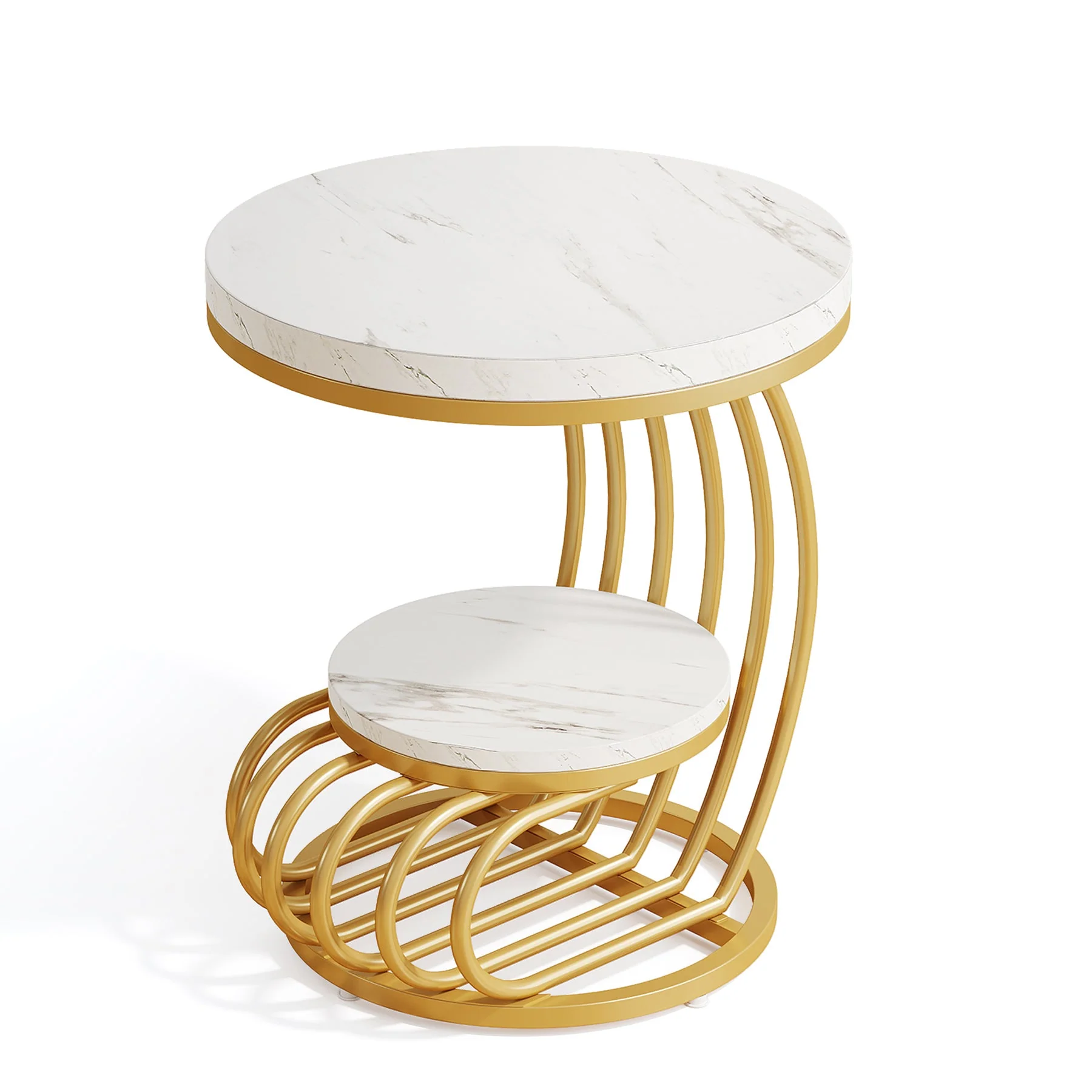 Round End Table, 2 Tiers Faux Marble Side Table with Storage Shelf - Image 15