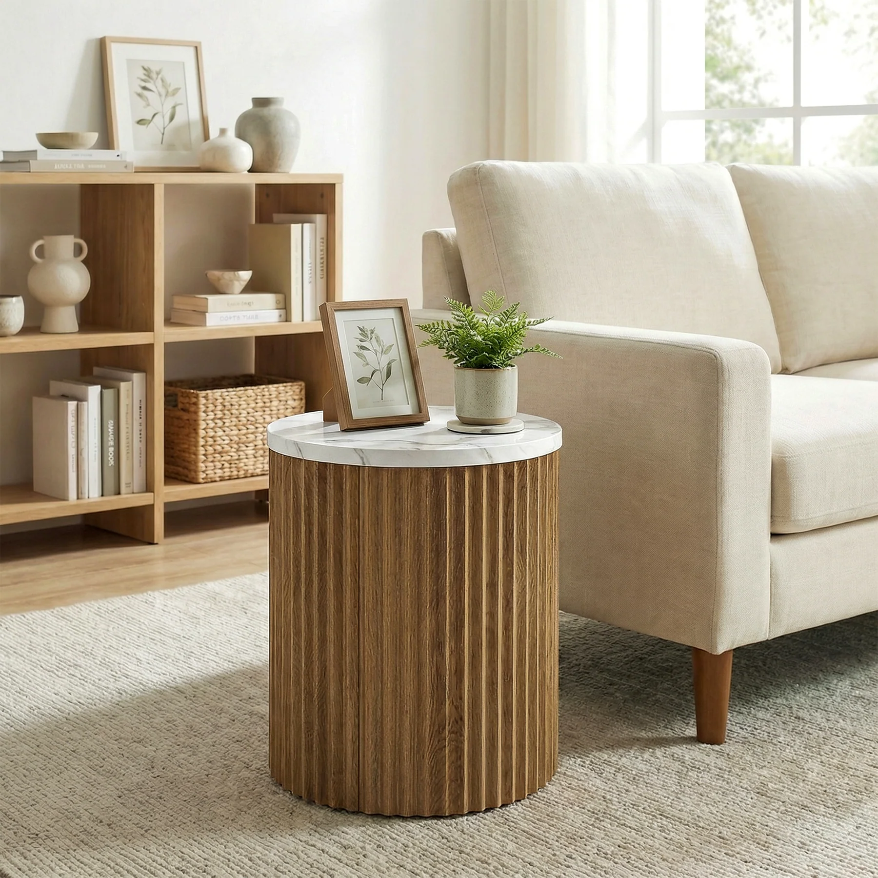 Round End Table, 23.6" Tall Side Table with Faux Marble Tabletop - Image 4