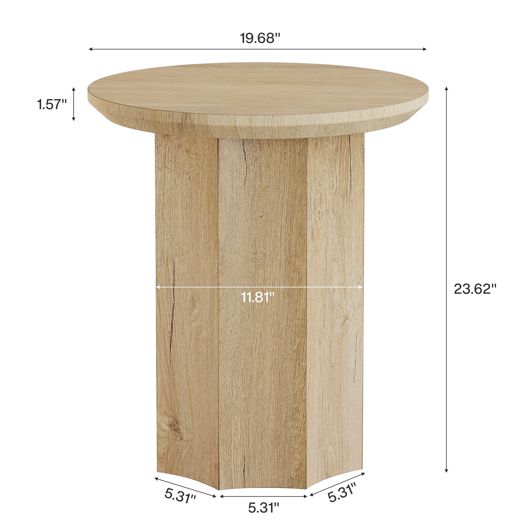 Round End Table, Wooden Pedestal Side Table with Octagonal Base - Image 2