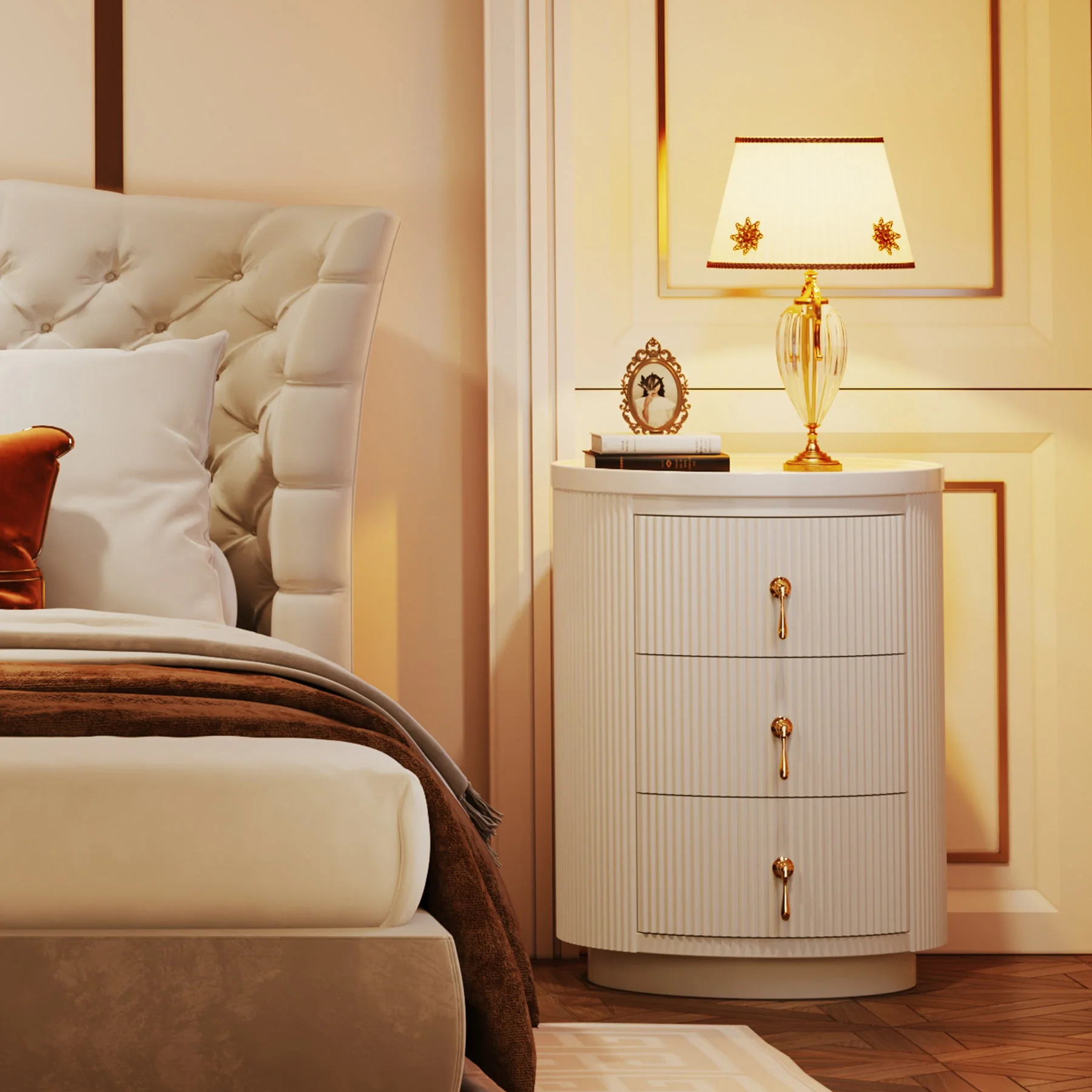 3-Drawer Nightstand, Round Side End Table with Storage (No Assembly Required) - Image 5