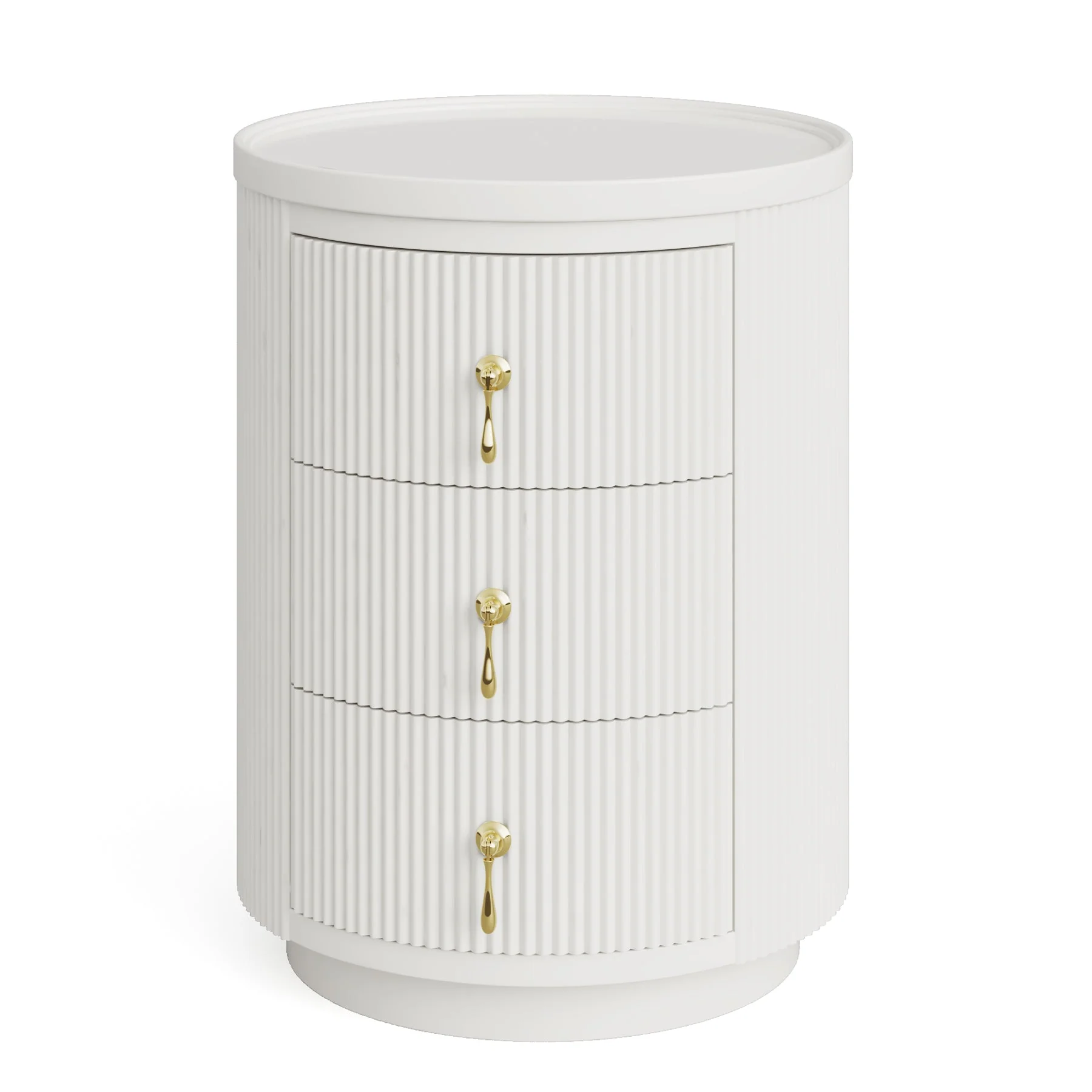 3-Drawer Nightstand, Round Side End Table with Storage (No Assembly Required) - Image 9
