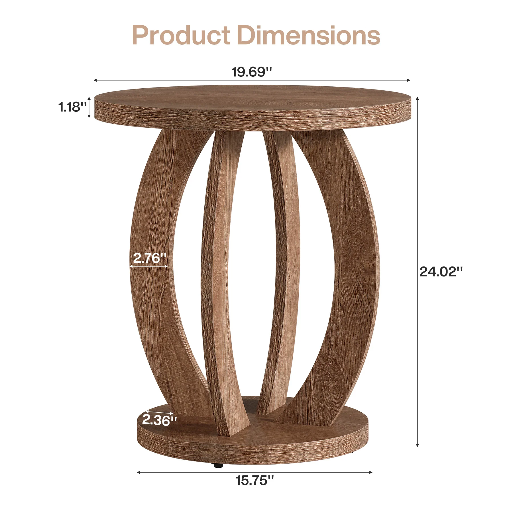 Round Nightstand with Storage, Large Bedside Table for Bedroom - Image 2