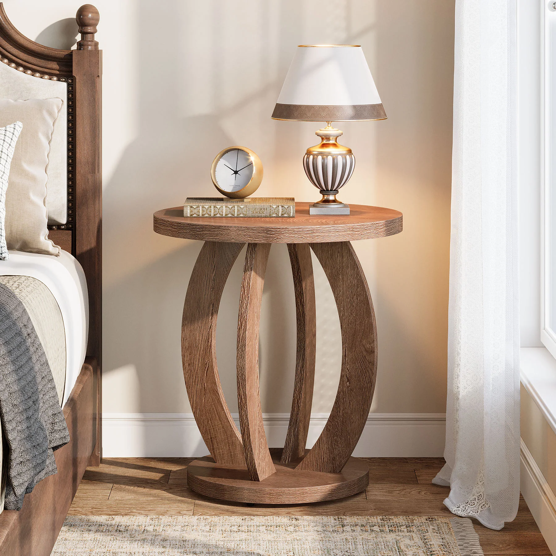 Round Nightstand with Storage, Large Bedside Table for Bedroom - Image 4