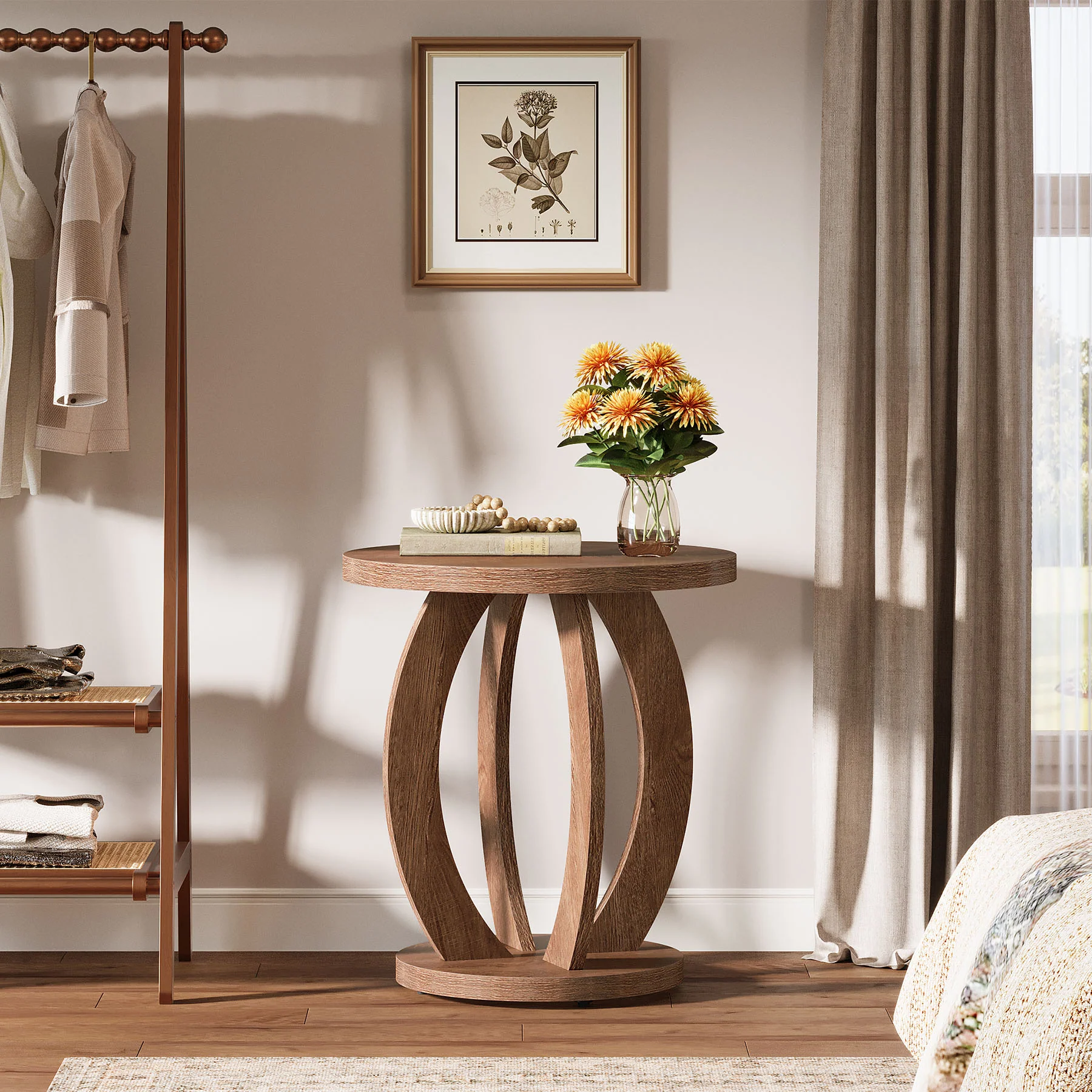 Round Nightstand with Storage, Large Bedside Table for Bedroom - Image 5