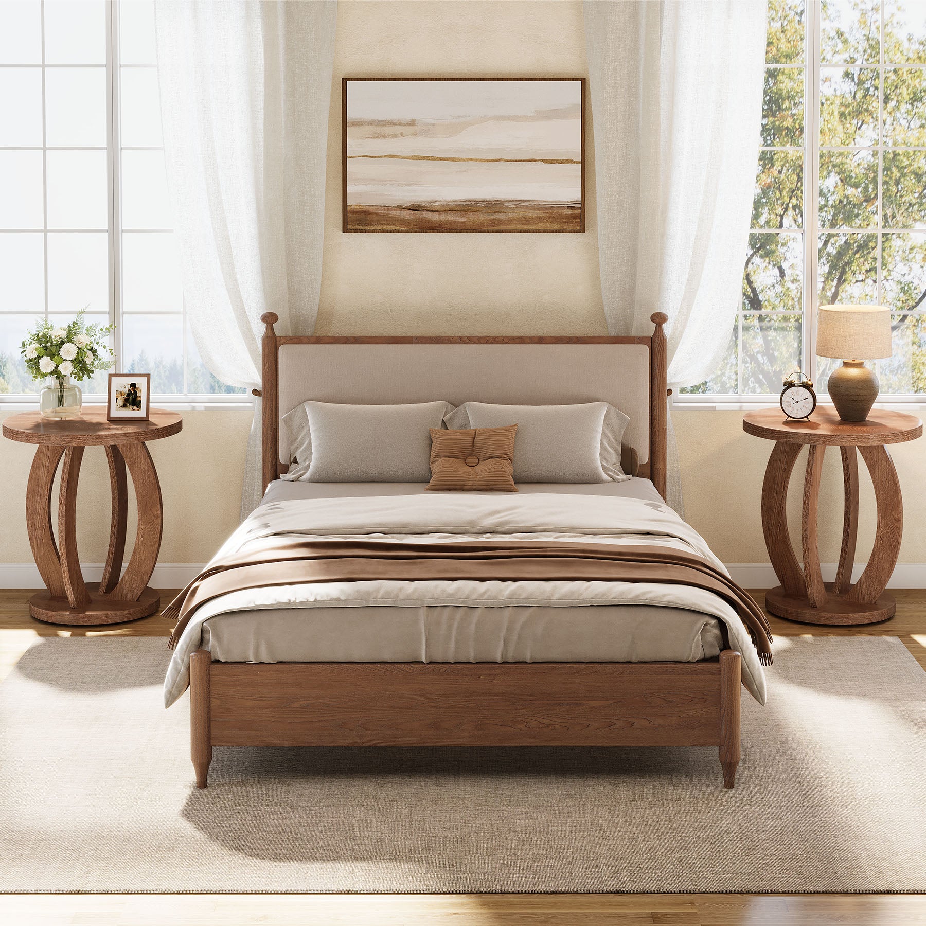 Round Nightstand with Storage, Large Bedside Table for Bedroom - Image 7