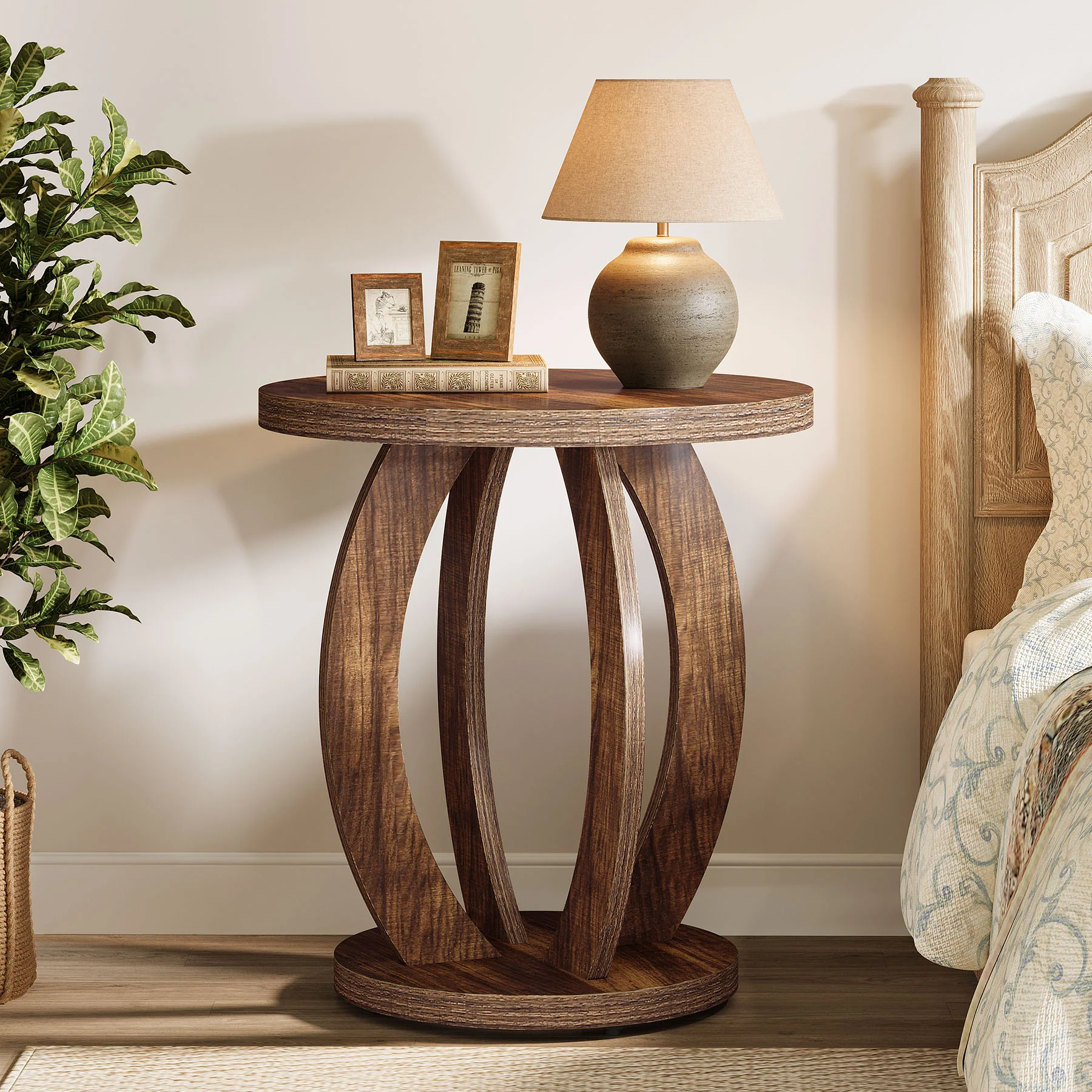 Round Nightstand with Storage, Large Bedside Table for Bedroom - Image 9