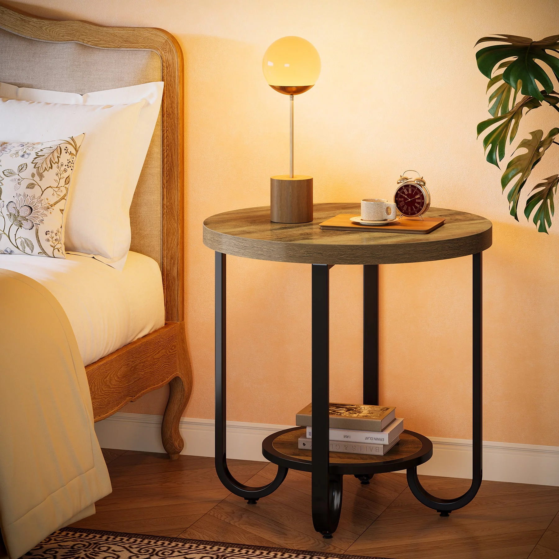 2-Tier End Table, Round Side Table Nightstand with Curved Metal Legs - Image 5