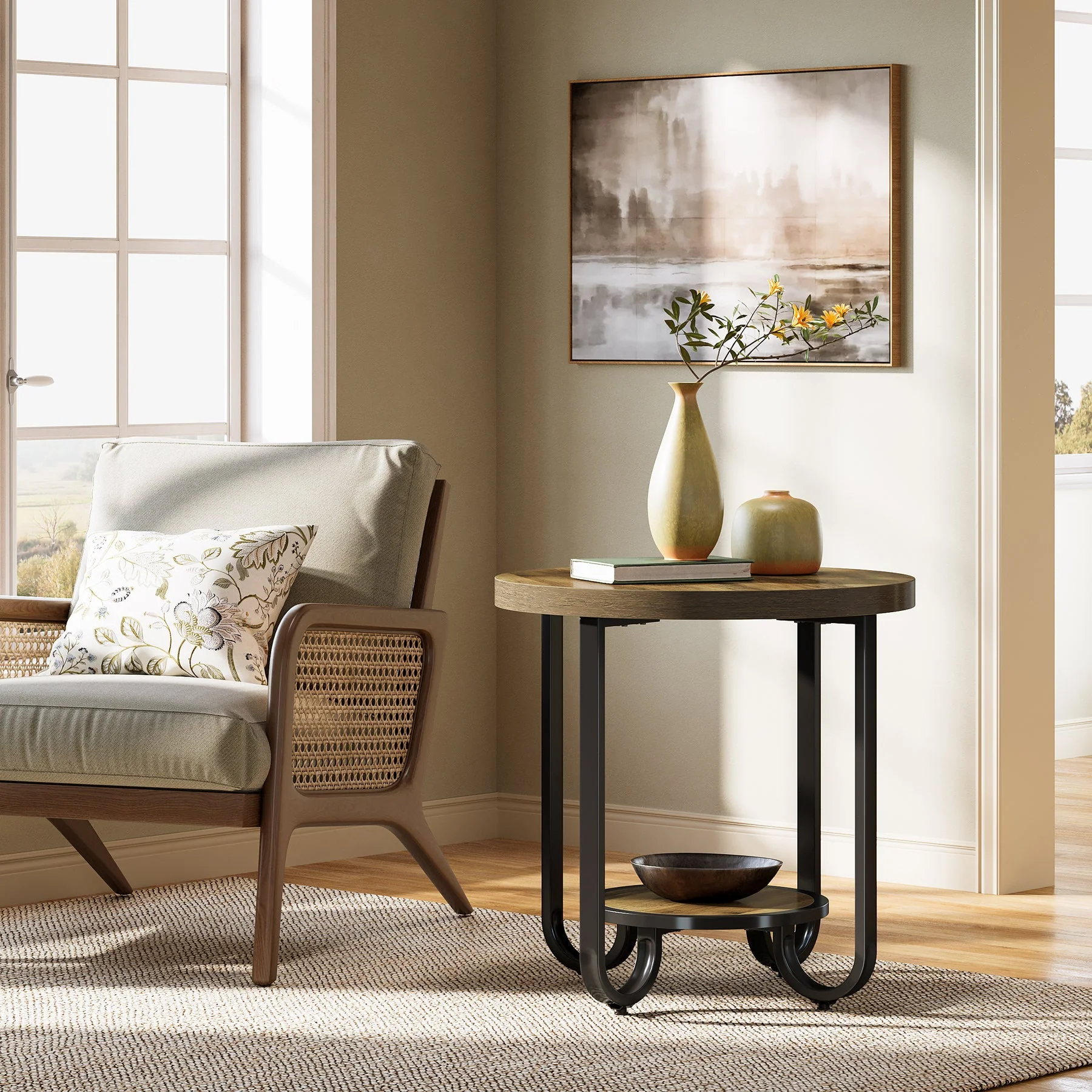 2-Tier End Table, Round Side Table Nightstand with Curved Metal Legs - Image 6