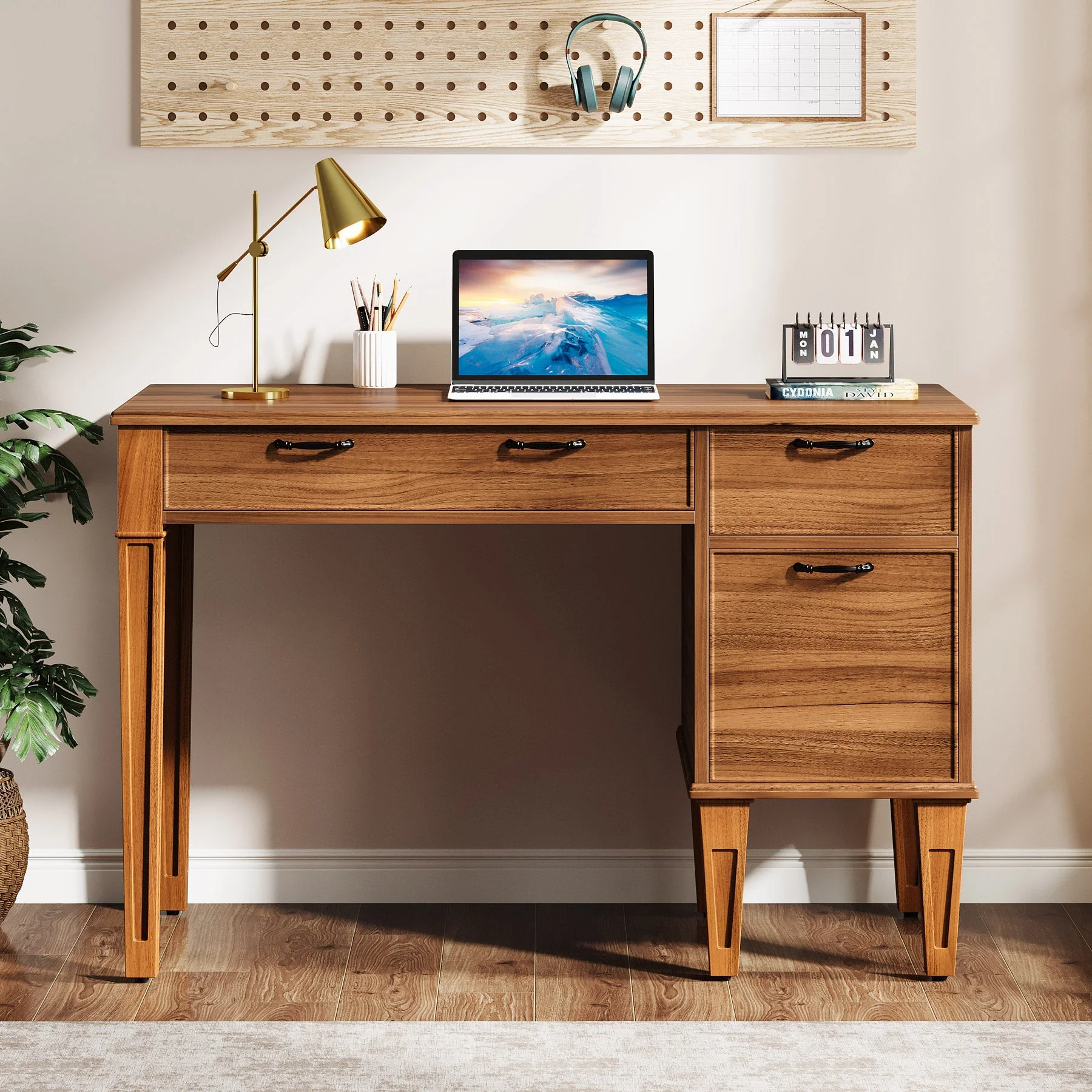 47" Computer Desk, Rustic Office Desk With File Cabinet - Image 5