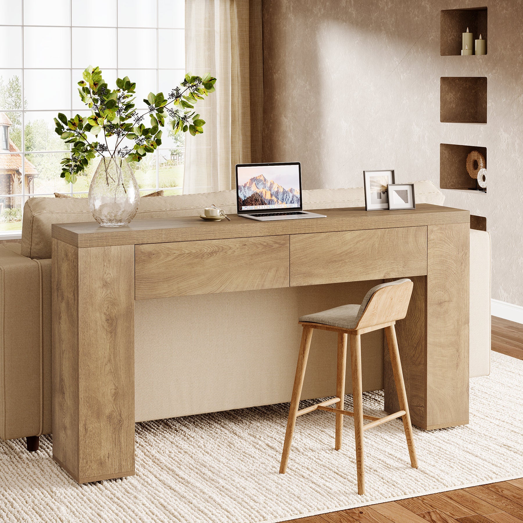 63" Console Table, Rustic Sofa Hallway Table with Drawers - Image 4