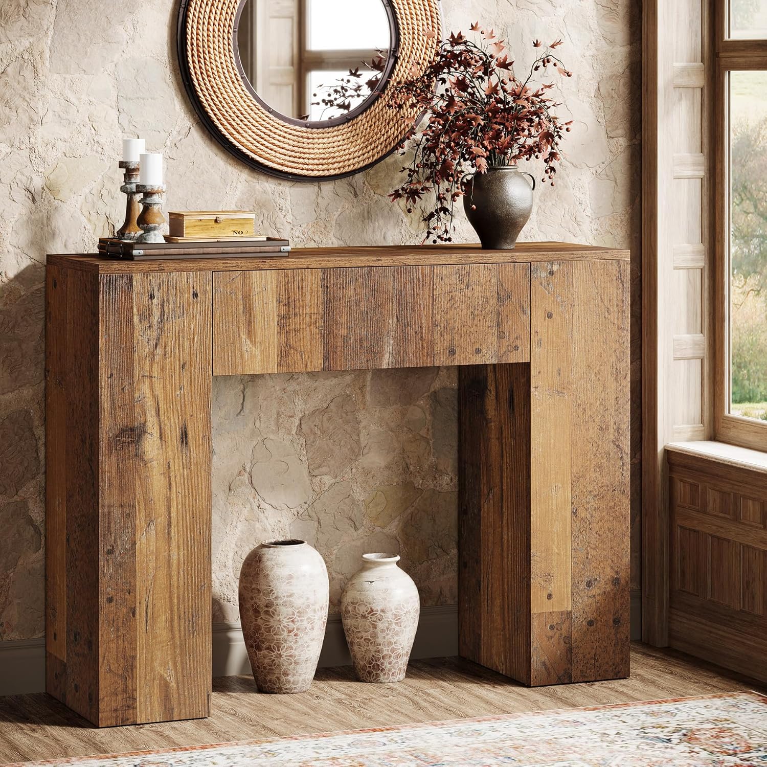 39" Console Table, Rustic Sofa Entryway Table Foyer Table with Drawer - Image 3