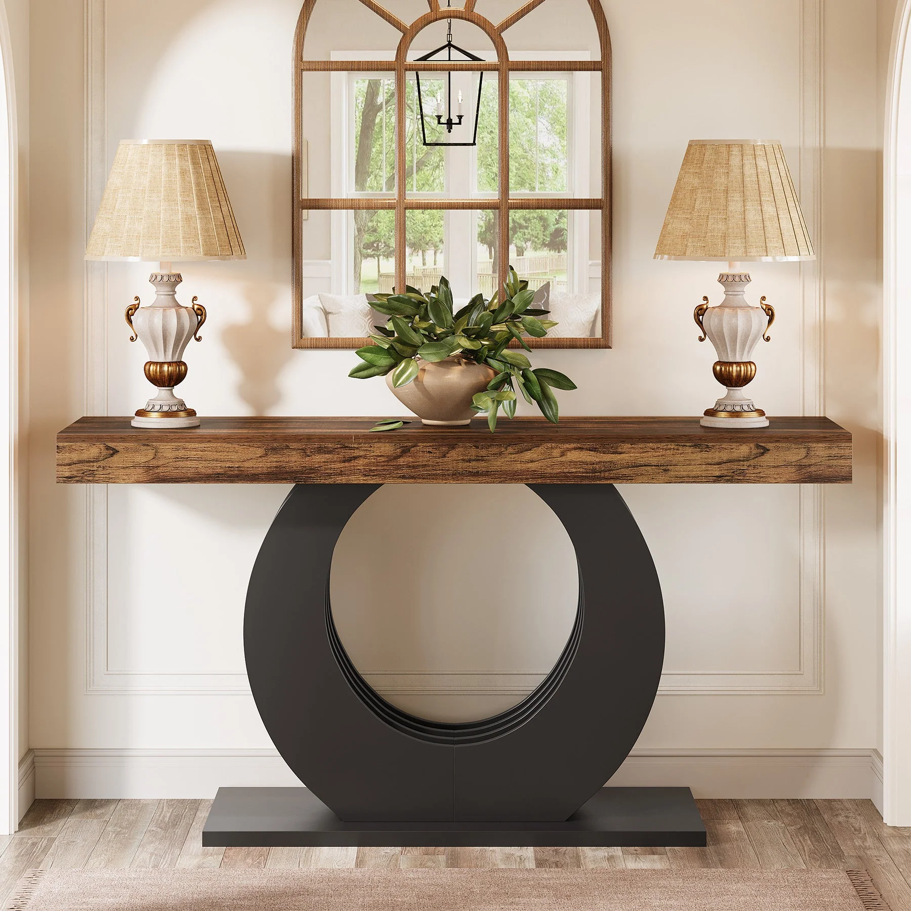 63" Console Table, Rustic Sofa Table Entryway Table with Circle Base - Image 4