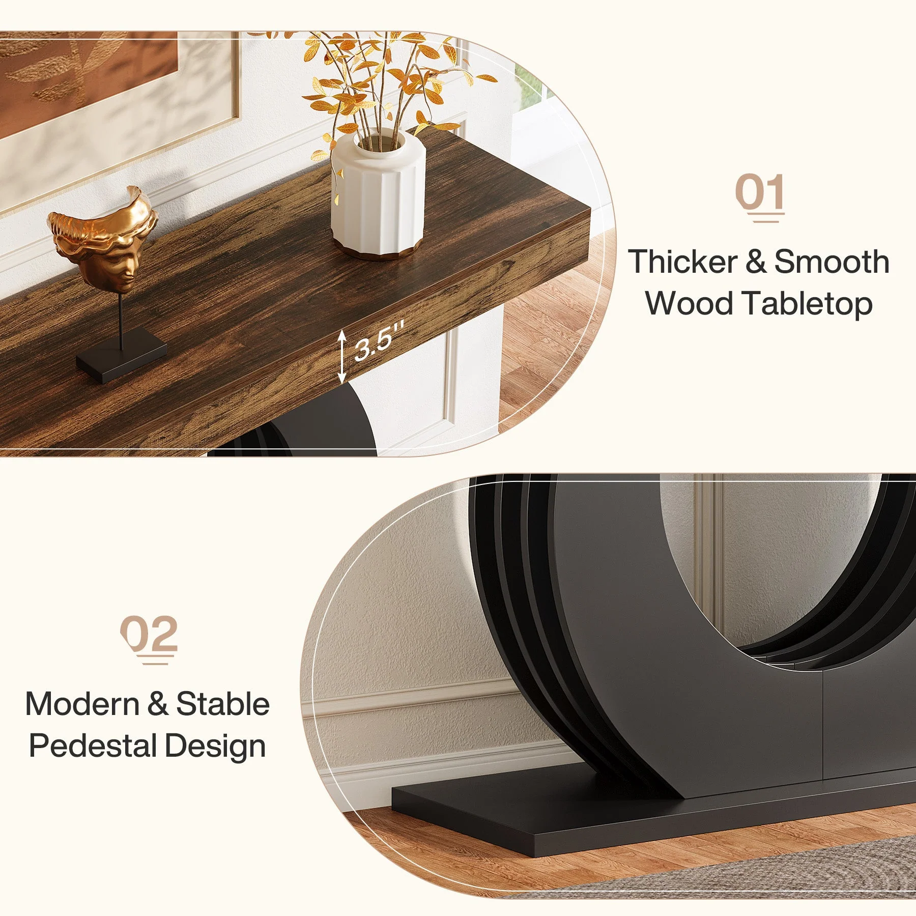 63" Console Table, Rustic Sofa Table Entryway Table with Circle Base - Image 6