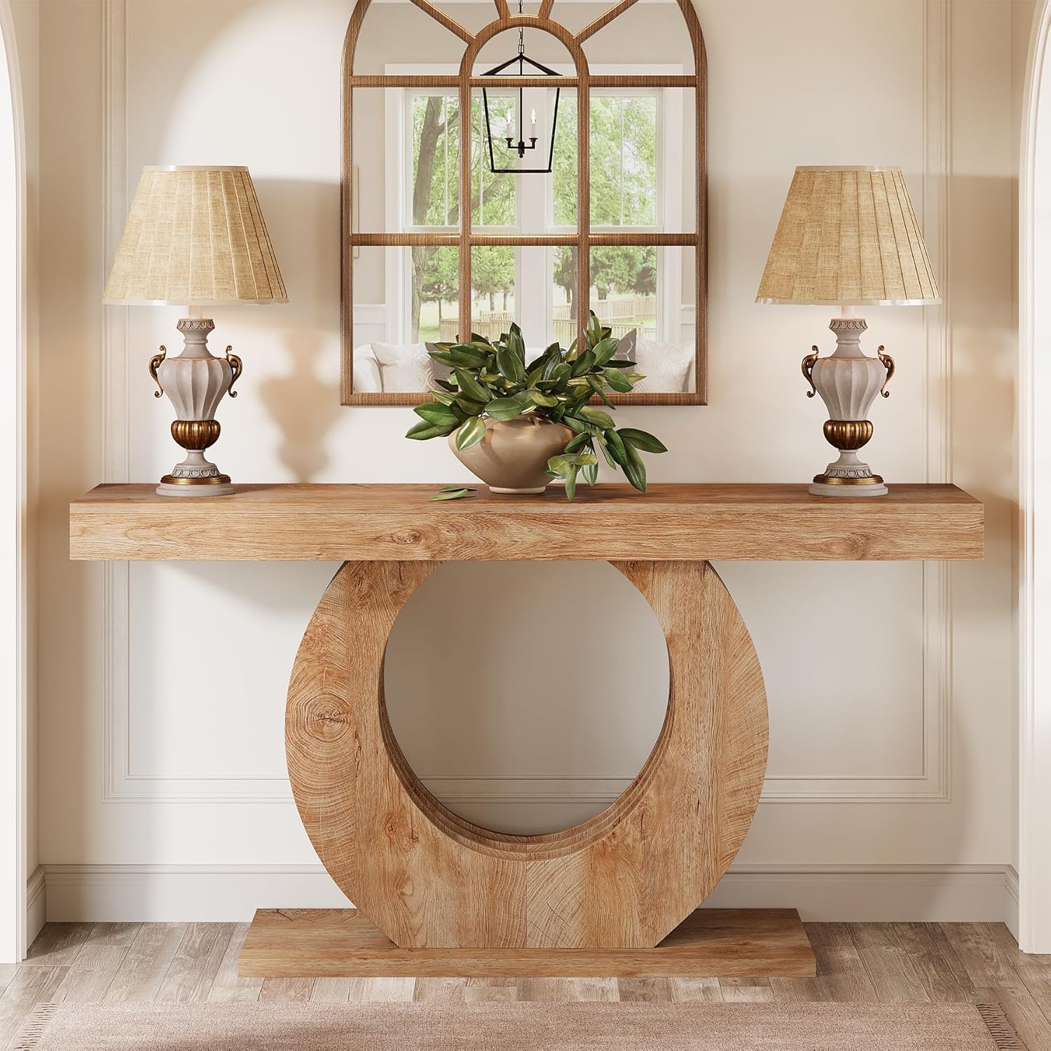 63" Console Table, Rustic Sofa Table Entryway Table with Circle Base - Image 7