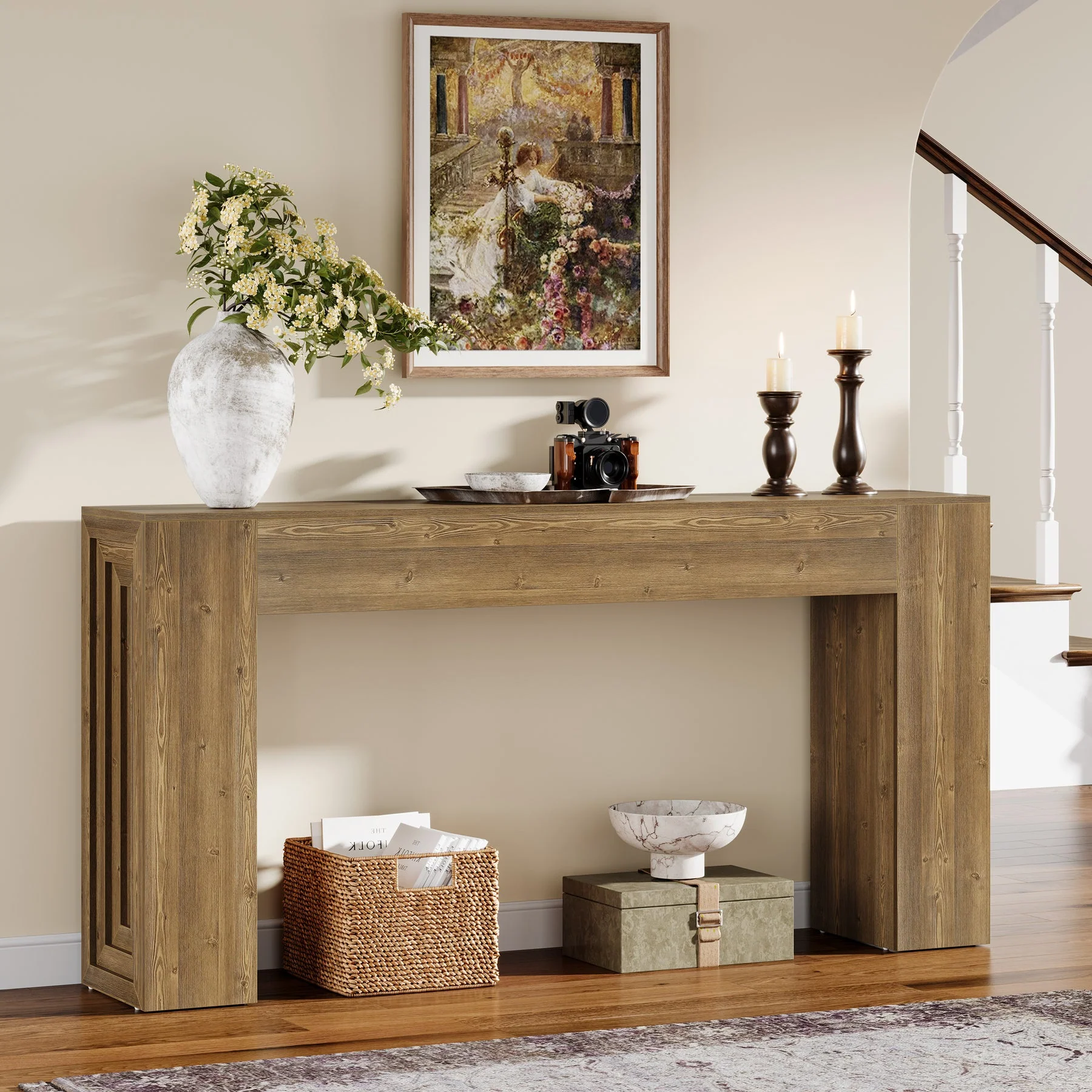 63" Console Table, Rustic Sofa Table Hallway Table with Stable Legs