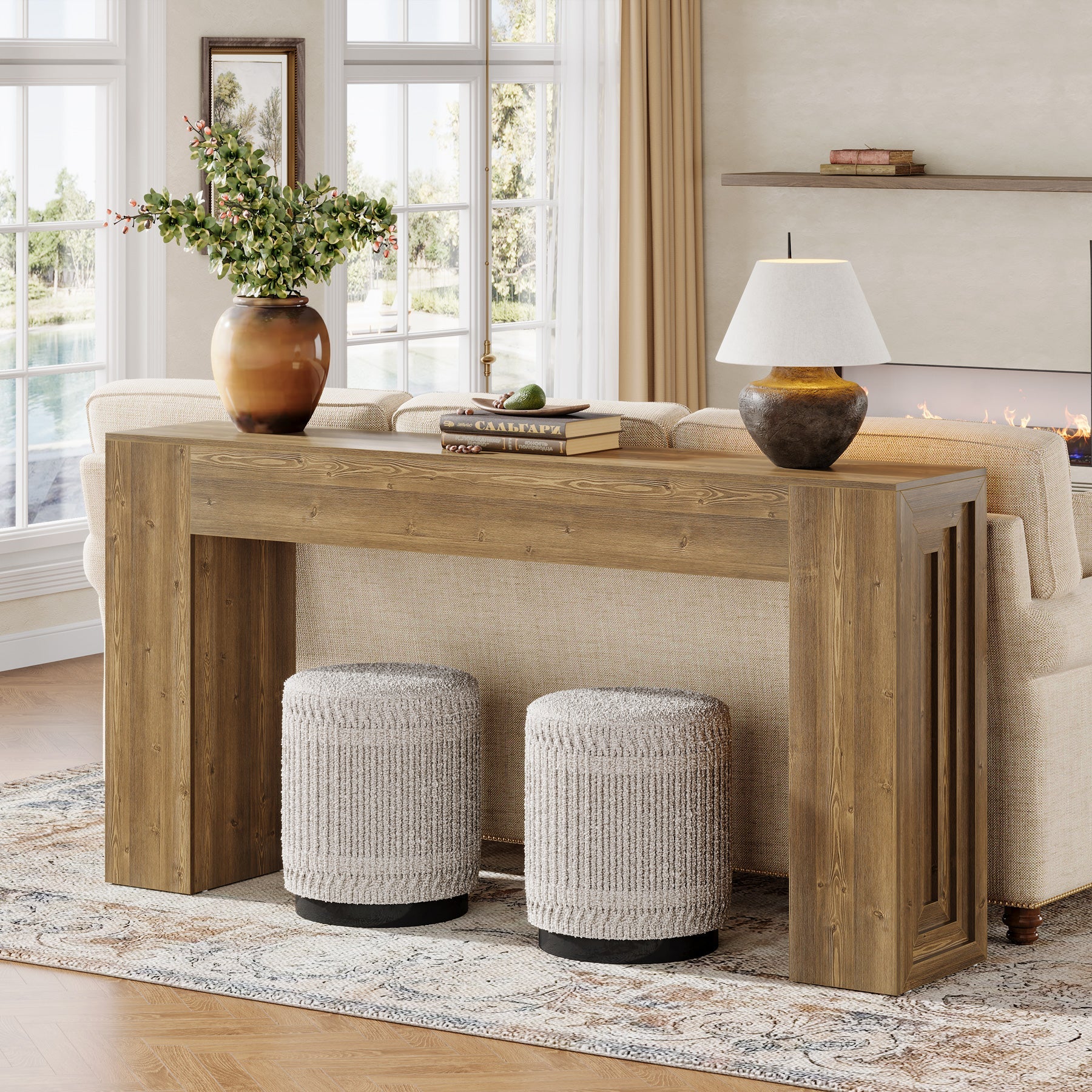 63" Console Table, Rustic Sofa Table Hallway Table with Stable Legs - Image 3