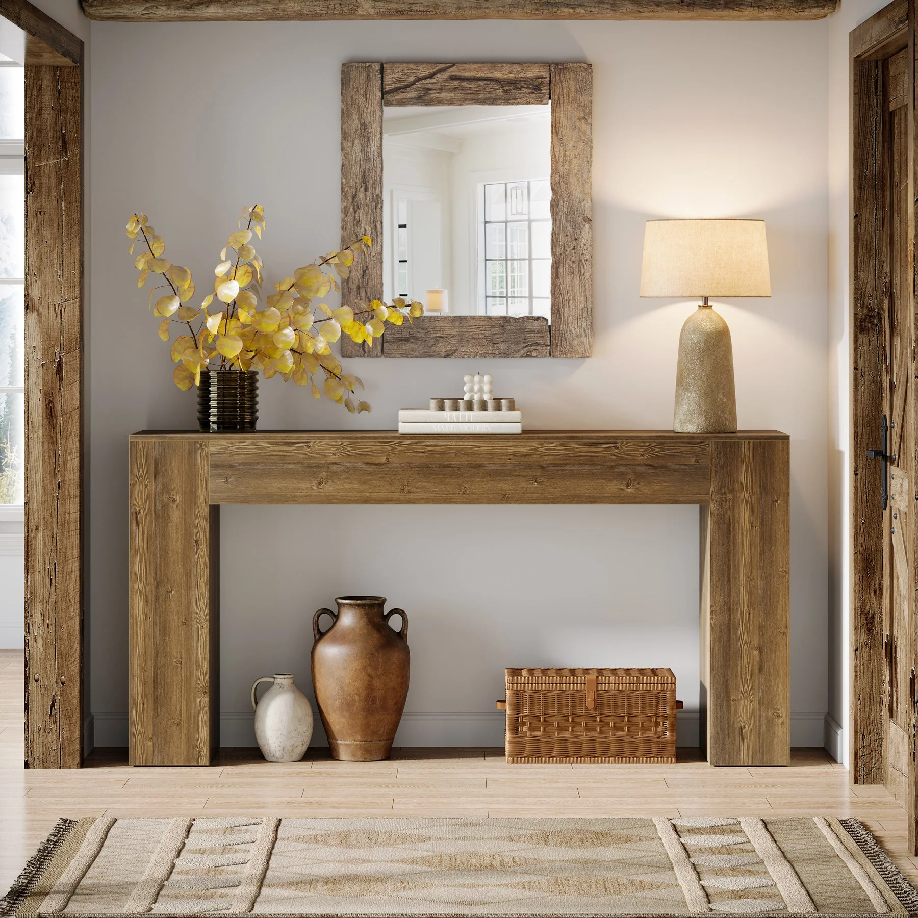 63" Console Table, Rustic Sofa Table Hallway Table with Stable Legs - Image 4