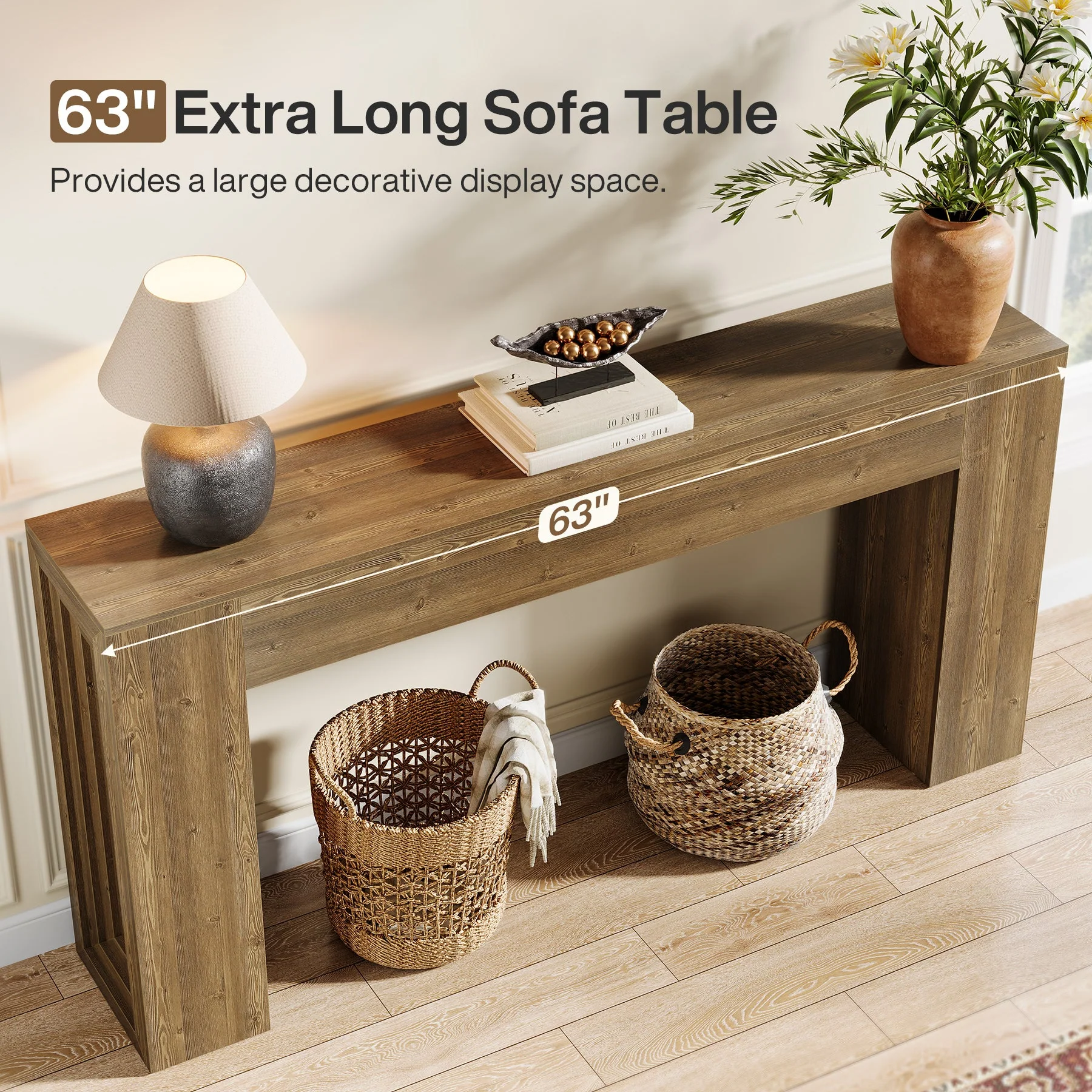 63" Console Table, Rustic Sofa Table Hallway Table with Stable Legs - Image 5