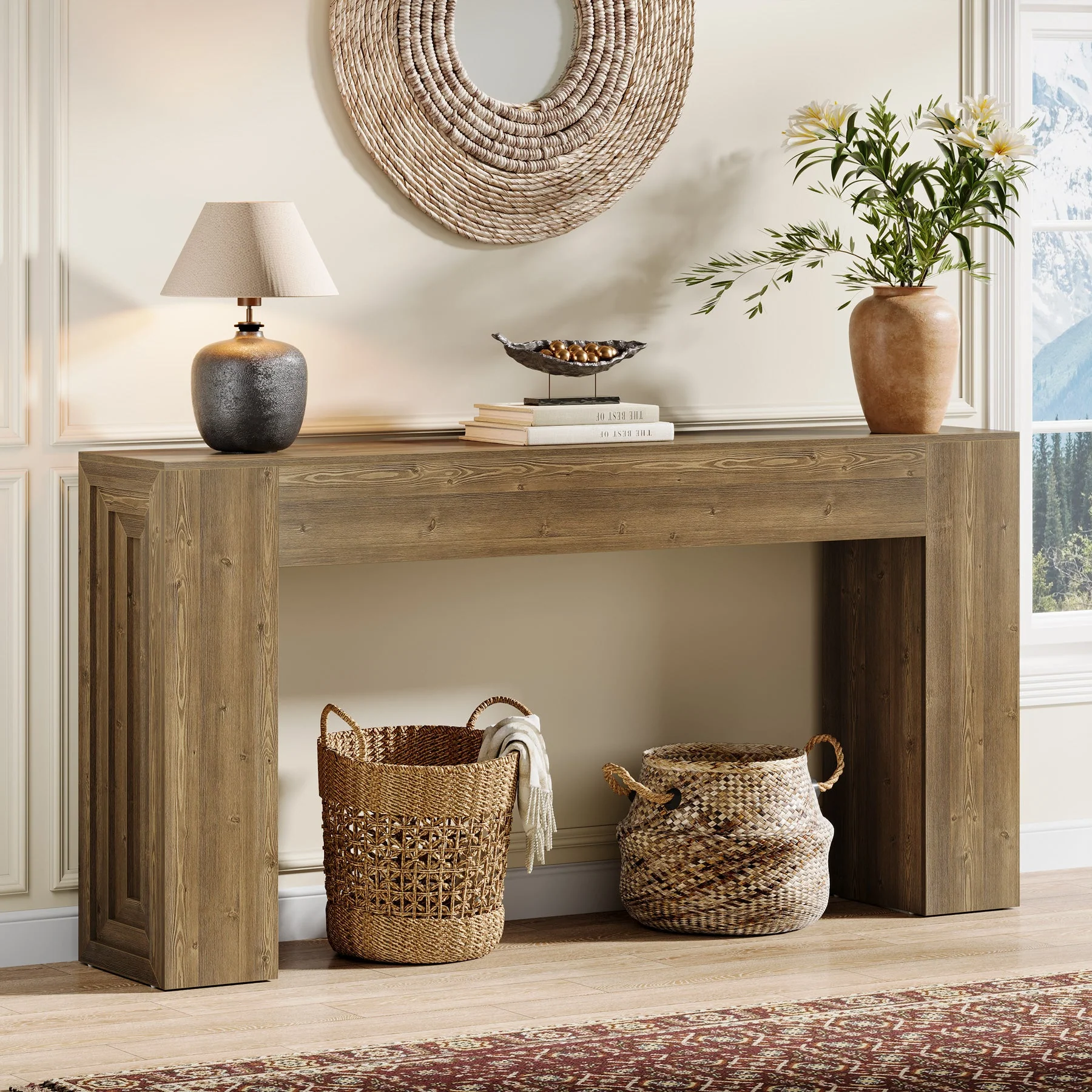 63" Console Table, Rustic Sofa Table Hallway Table with Stable Legs - Image 6