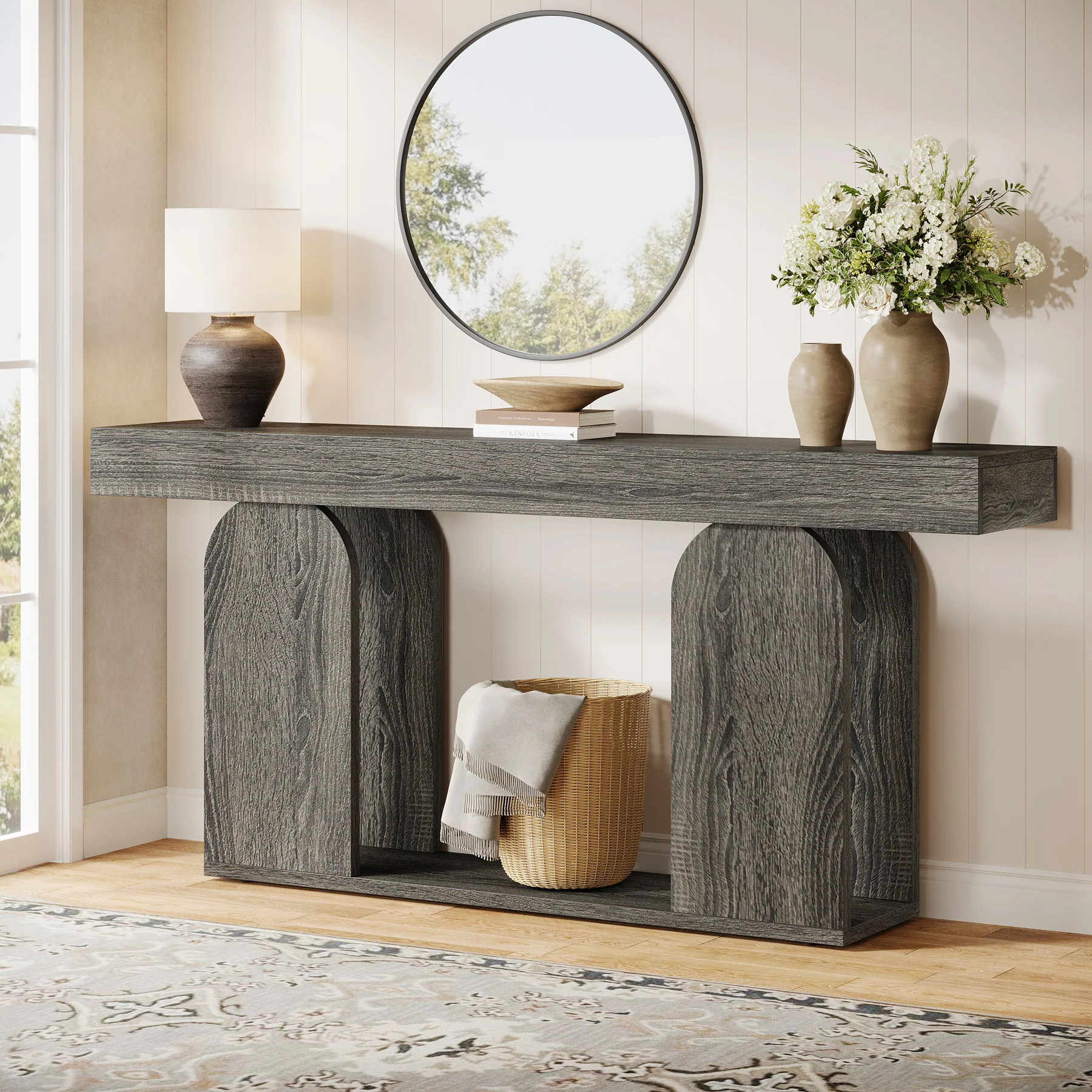 70.87" Long Console Table, Rustic Console Table with Arched Base and Low Shelf - Image 12