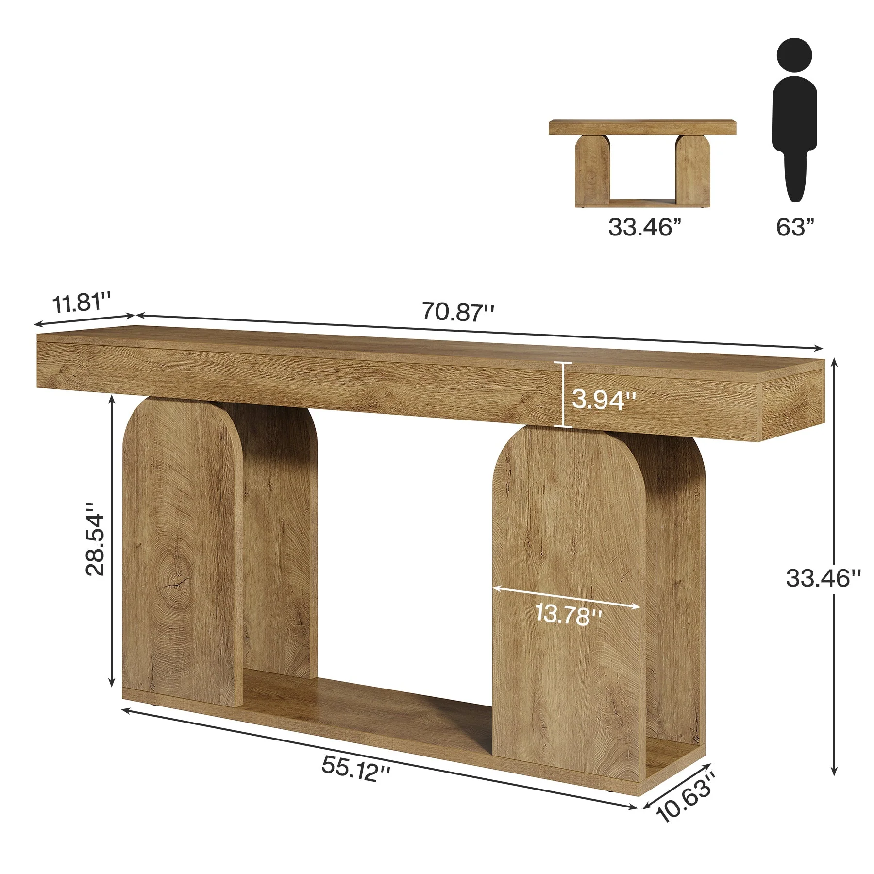 70.87" Long Console Table, Rustic Console Table with Arched Base and Low Shelf - Image 2