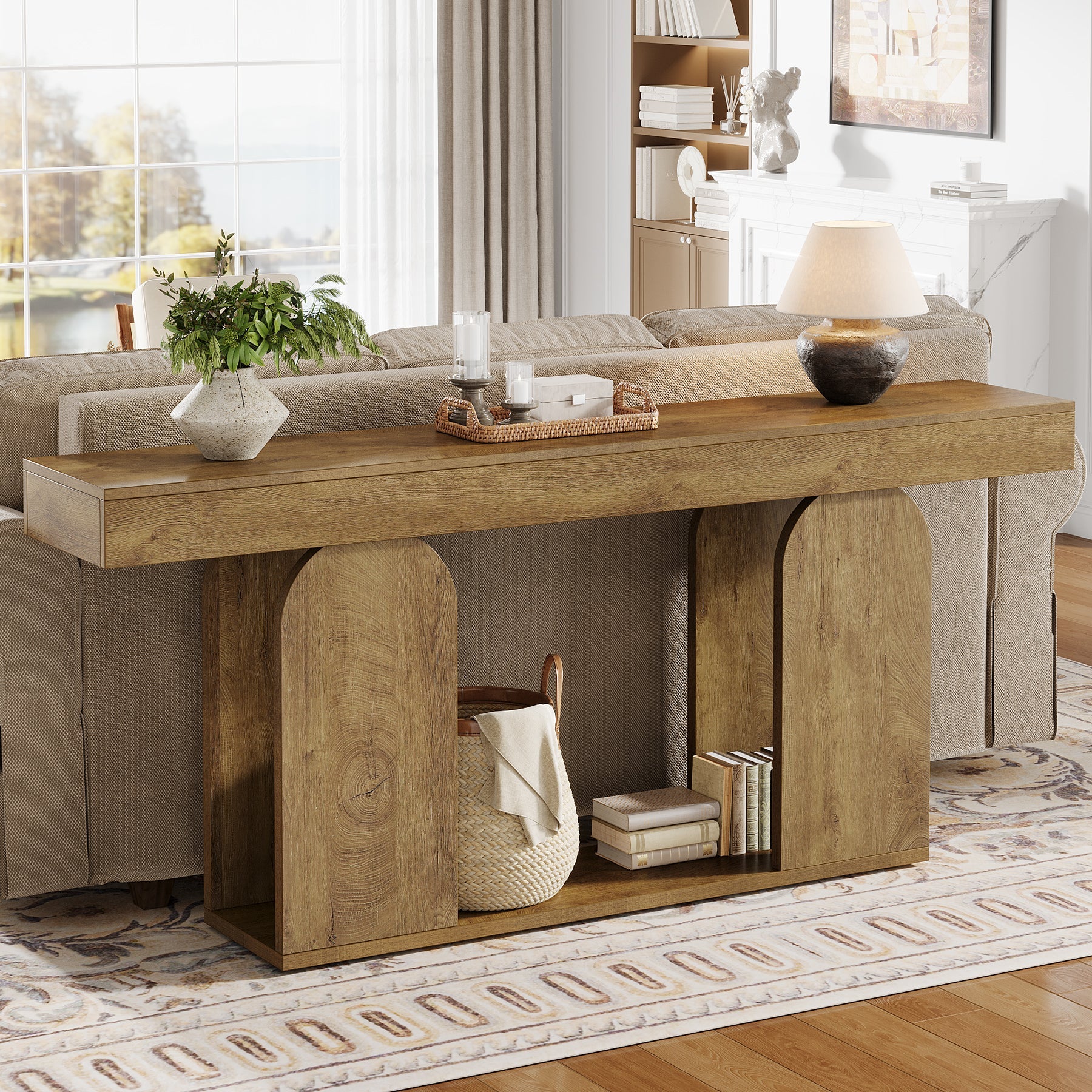 70.87" Long Console Table, Rustic Console Table with Arched Base and Low Shelf - Image 3