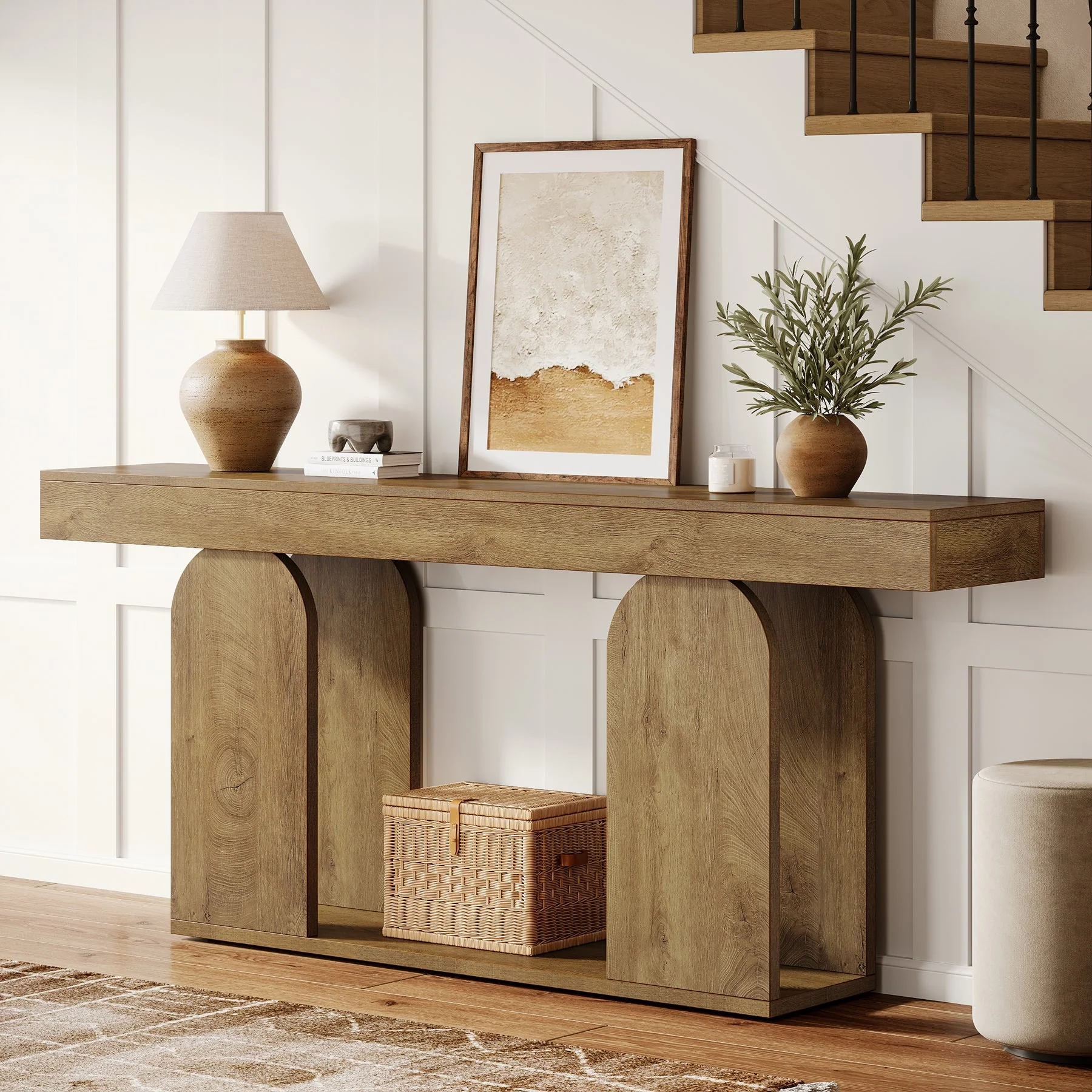 70.87" Long Console Table, Rustic Console Table with Arched Base and Low Shelf - Image 4