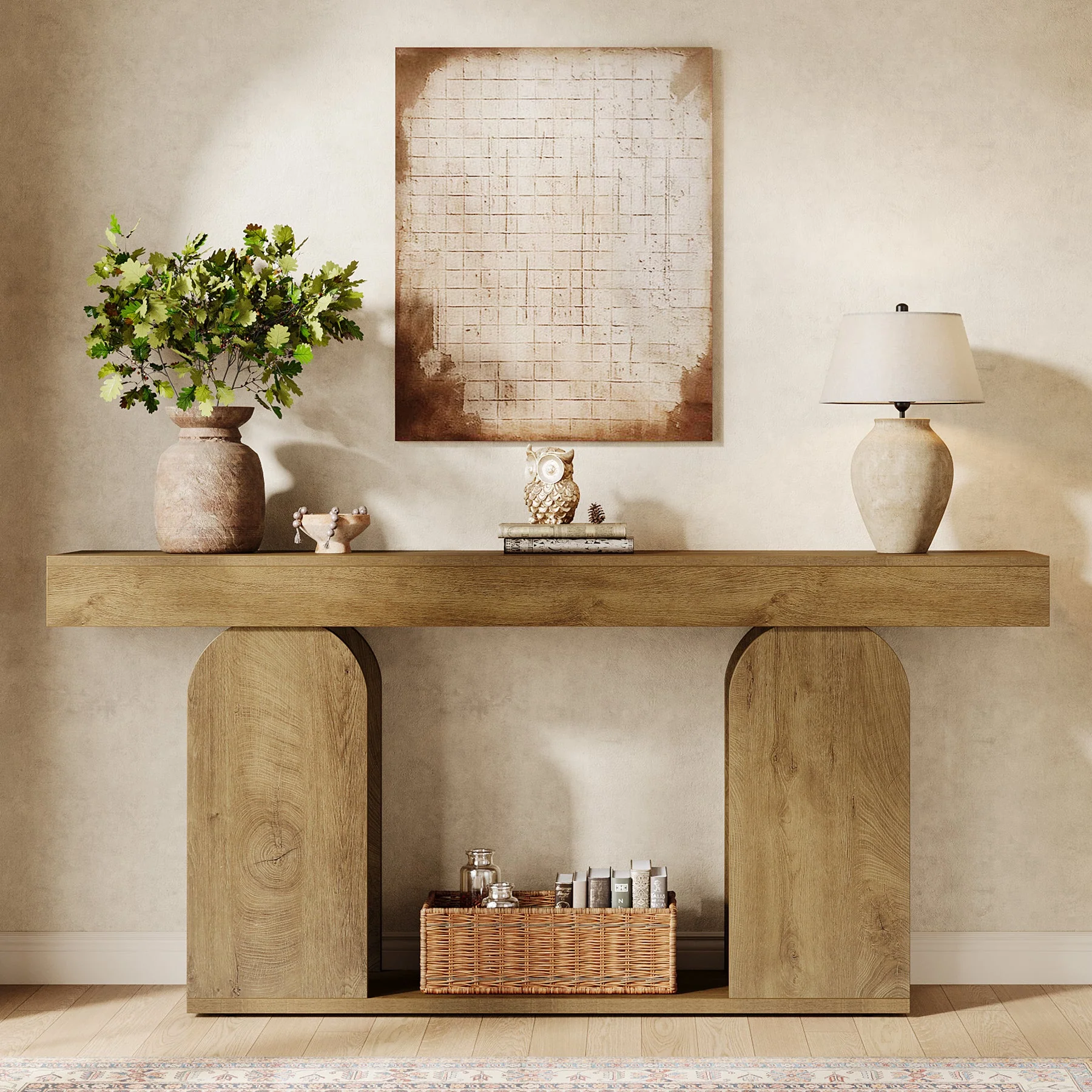 70.87" Long Console Table, Rustic Console Table with Arched Base and Low Shelf - Image 6
