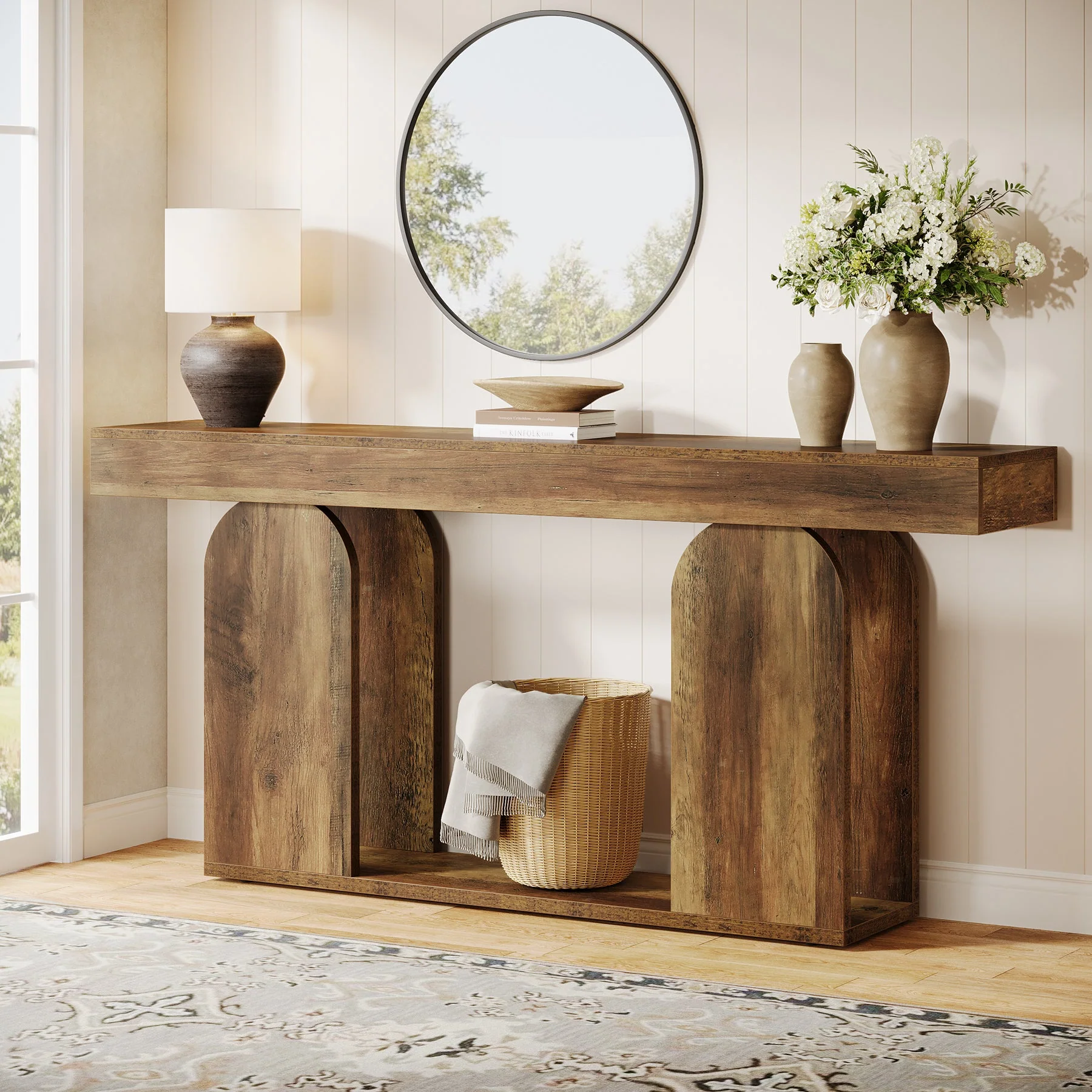 70.87" Long Console Table, Rustic Console Table with Arched Base and Low Shelf - Image 8