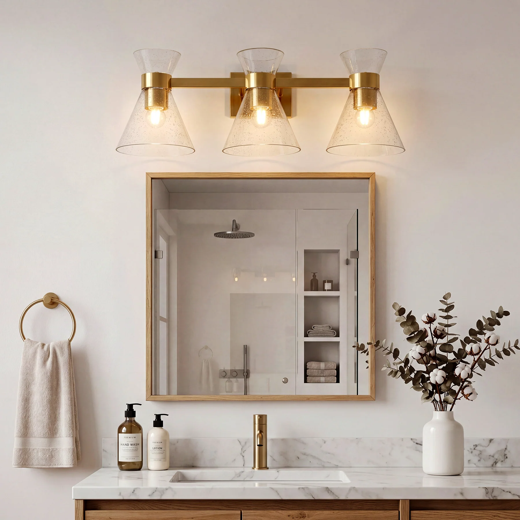 3-Light Bathroom Vanity Light, Seeded Glass Wall Light Fixtures Damp-Rated - Image 4