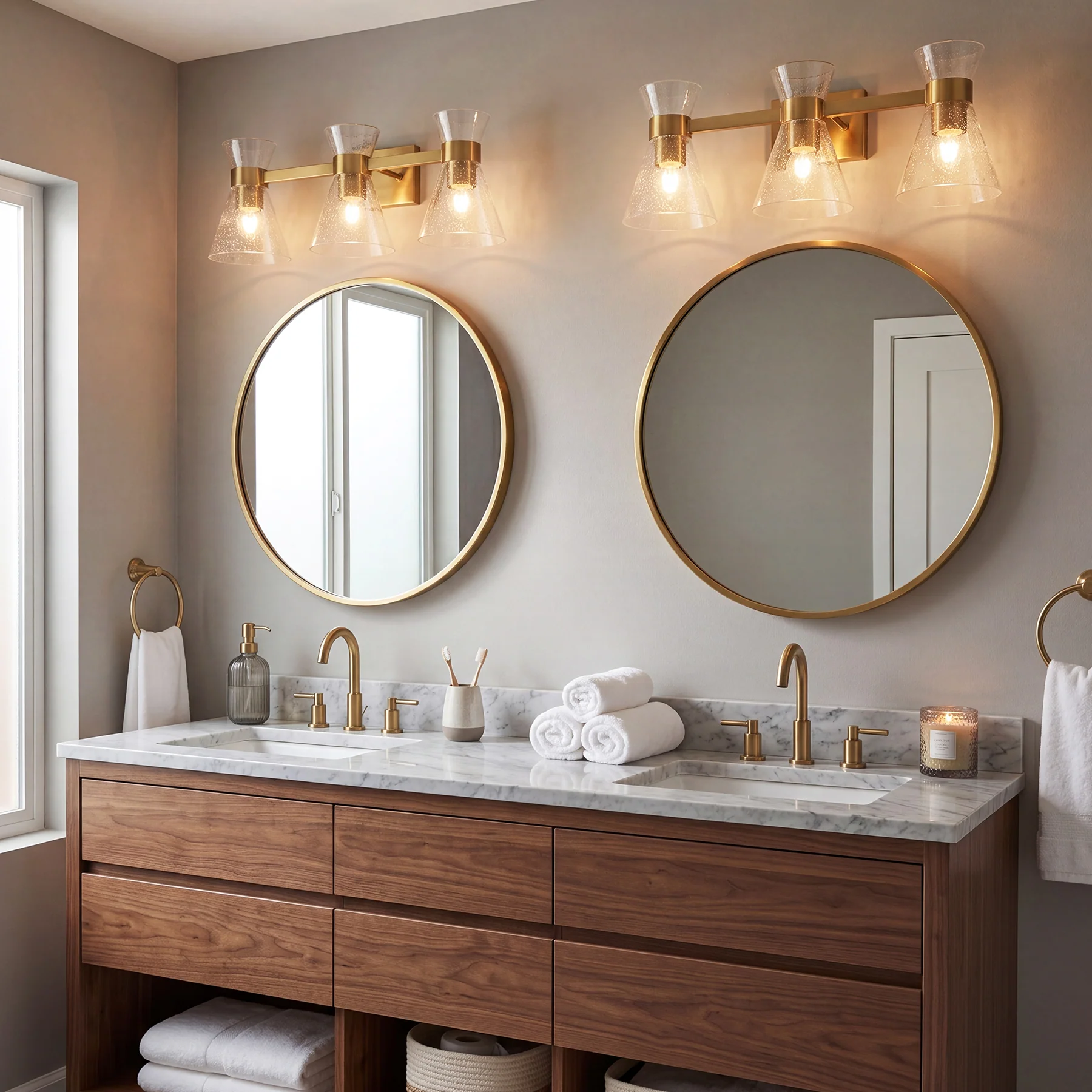3-Light Bathroom Vanity Light, Seeded Glass Wall Light Fixtures Damp-Rated - Image 5