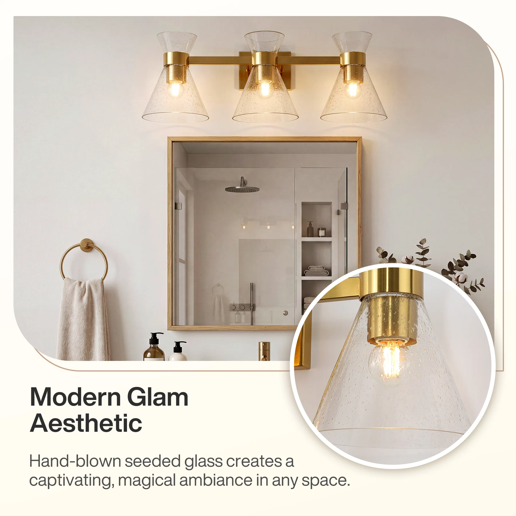 3-Light Bathroom Vanity Light, Seeded Glass Wall Light Fixtures Damp-Rated - Image 6