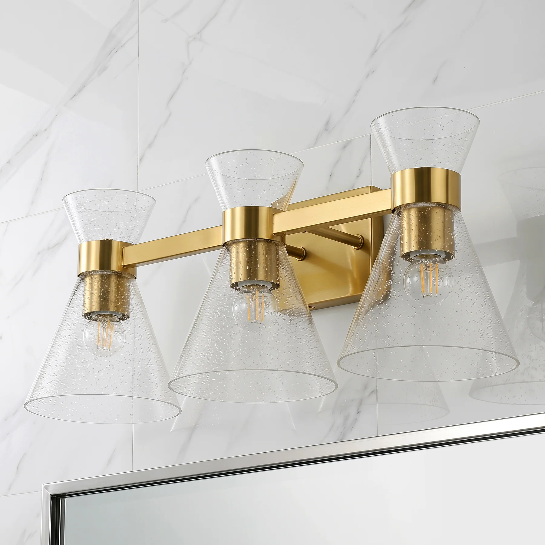 3-Light Bathroom Vanity Light, Seeded Glass Wall Light Fixtures Damp-Rated - Image 9