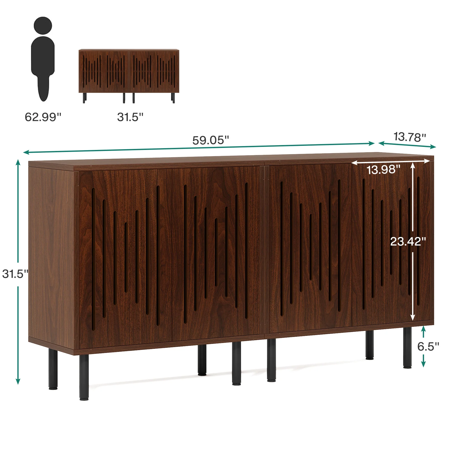 Sideboard Buffet, Set of 2 Storage Cabinet with Adjustable Shelves - Image 2